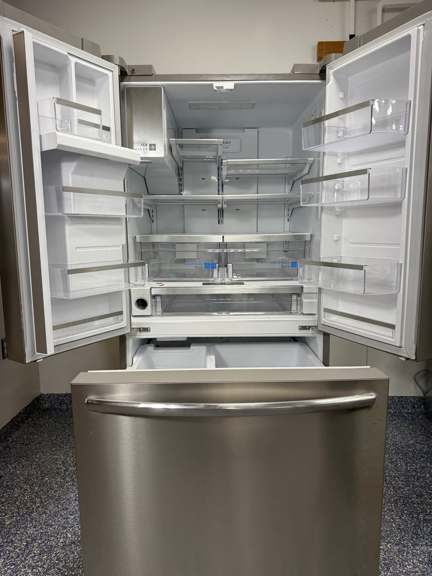 27.8 Cu.Ft. FRIGIDAIRE Gallery French Door Refrigerator with Crispseal Plus Crispers, Spacewise Organization System, Adjustable Temp Drawer, and Eventemp Cooling System at the Best Scratch and Dent Appliance Store in KC Area