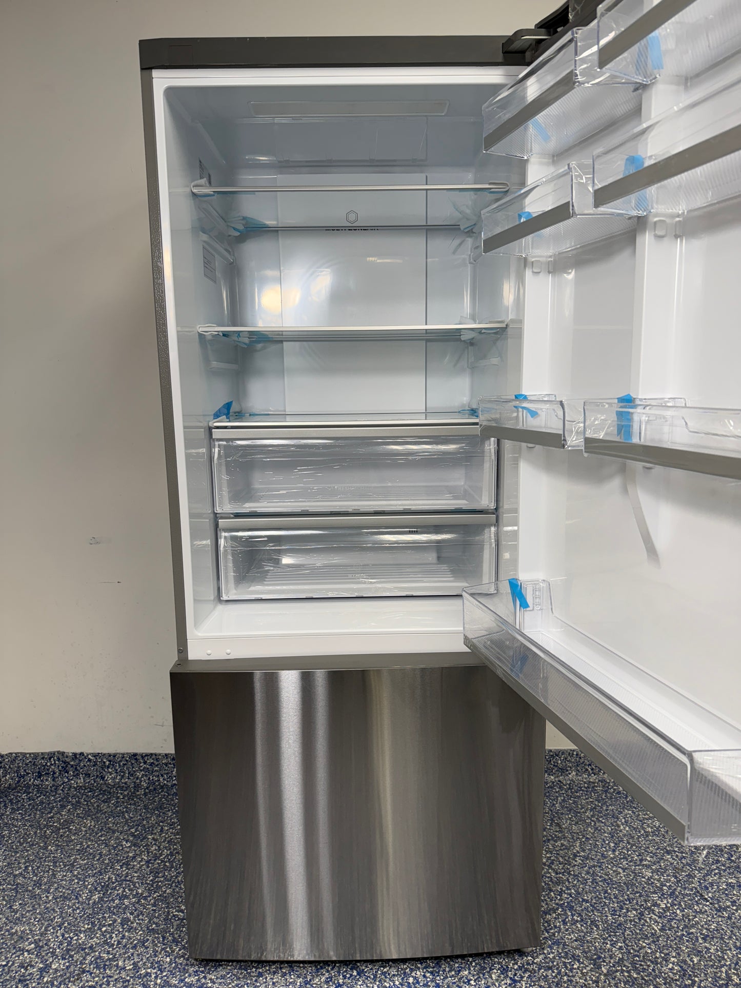 HRB15N3BGS | 15 Cu.Ft. HAEIR Bottom Freezer Refrigerator with Drawers, In-Door Storage, and Glass Shelves at the Best Discount Appliance Store in KC Area