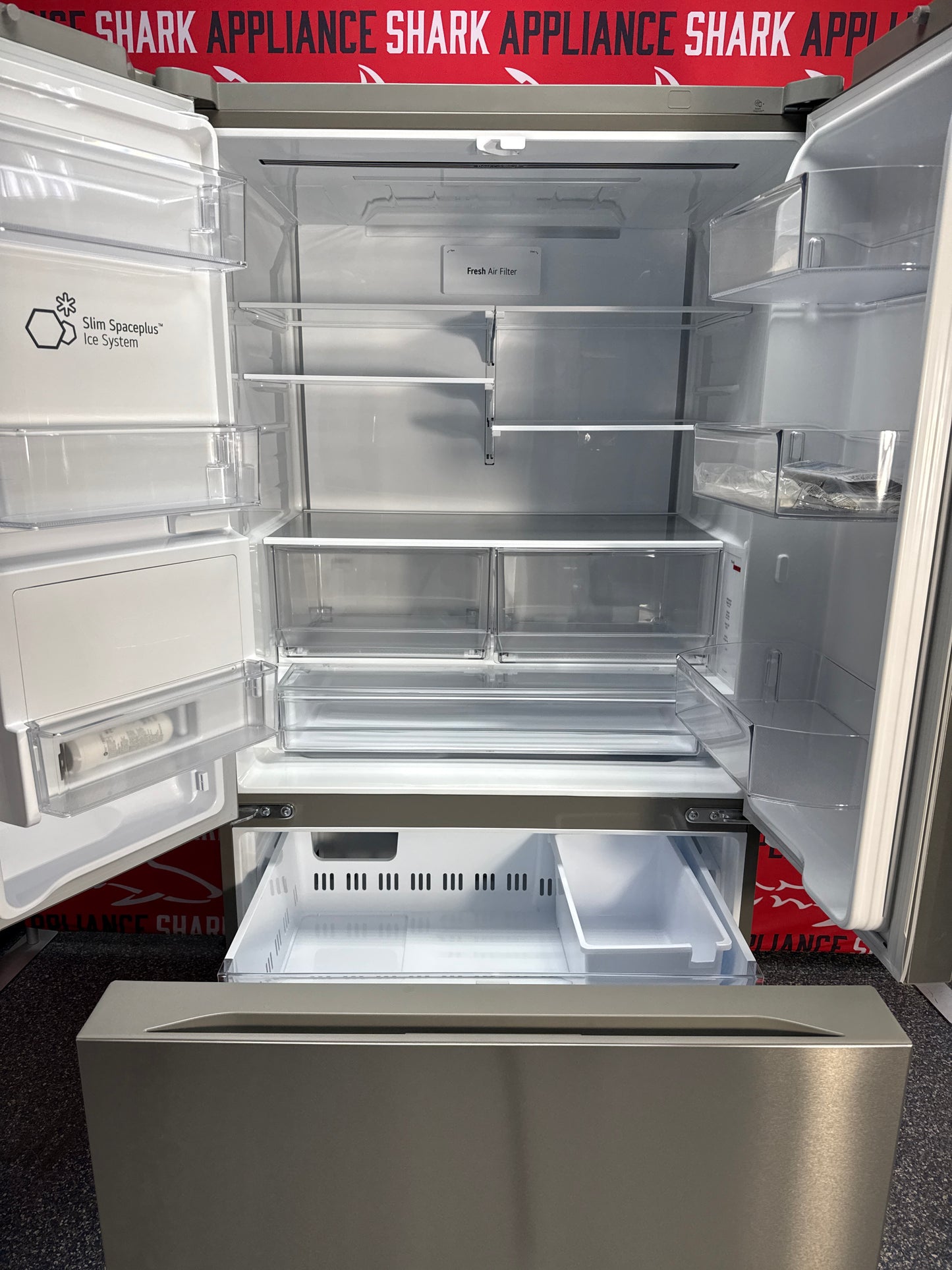 Scratch-dent LG french door refrigerator at Appliance Shark. Kansas City's best scratch-dent appliance store.