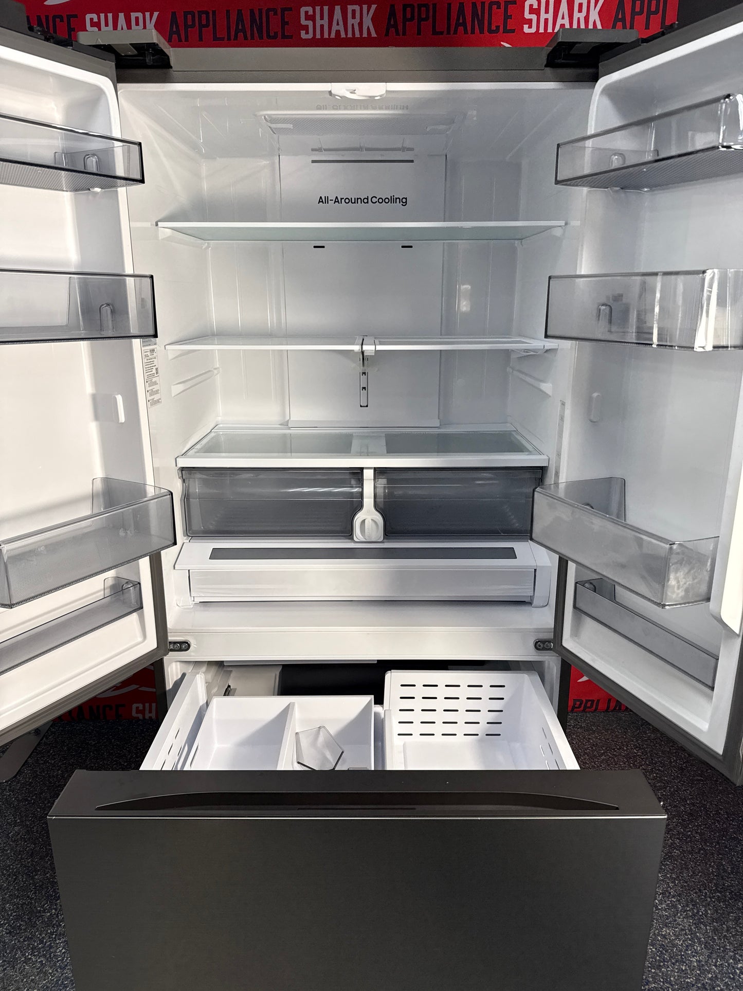 Scratch-dent Samsung French door refrigerator at Appliance Shark. Kansas City's best scratch-dent appliance store.