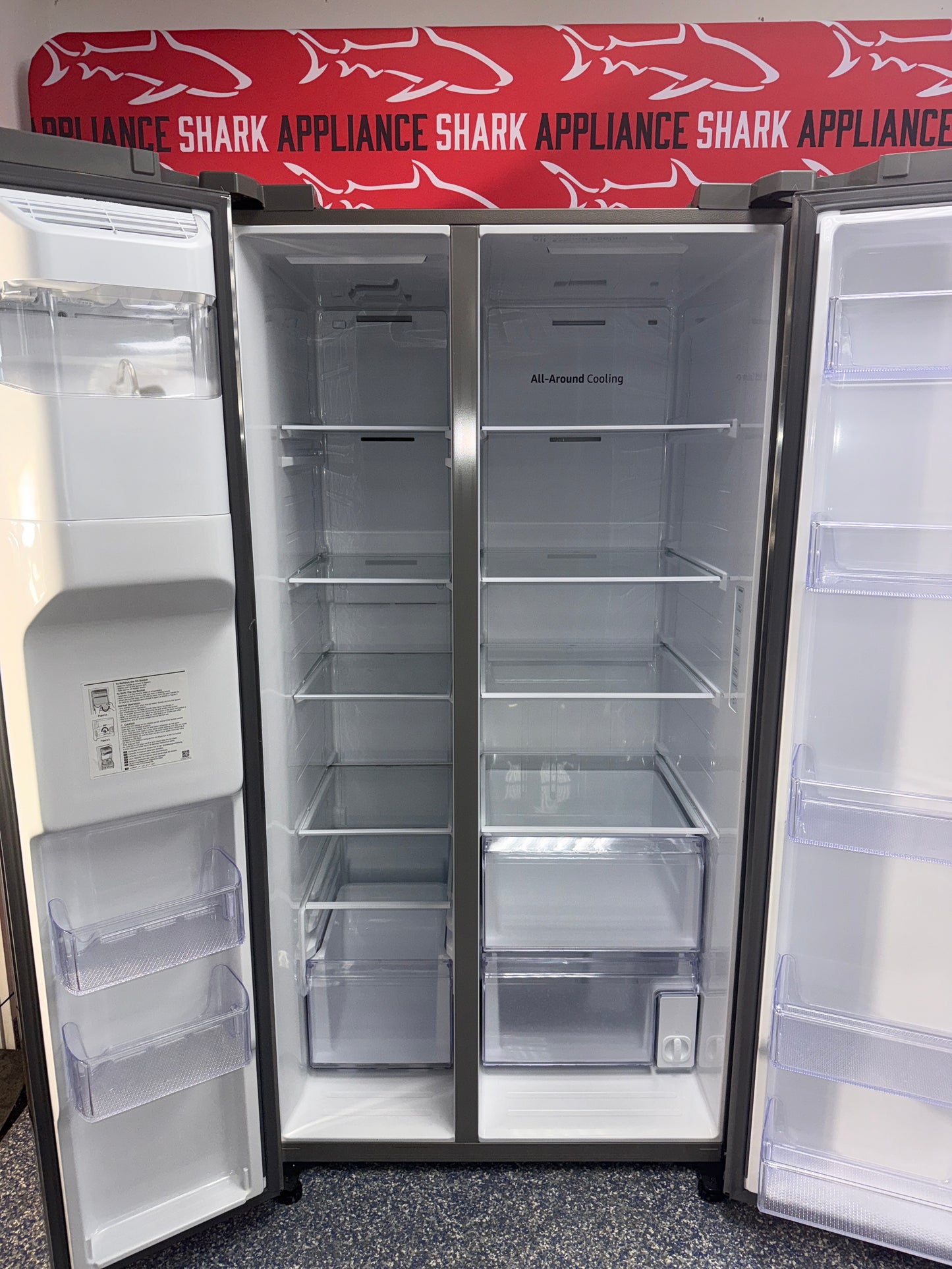 Discount Samsung side by side refrigerator at Appliance Shark in Overland Park, KS.