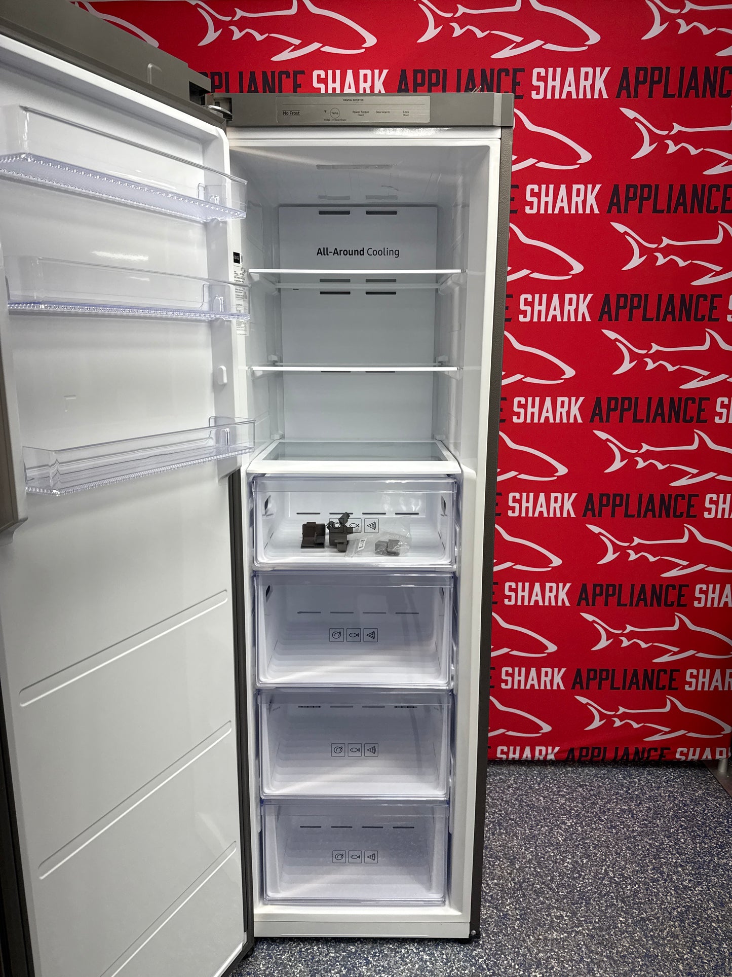 Scratch-dent SAMSUNG upright freezer at Appliance Shark. Kansas City’s best appliance store.