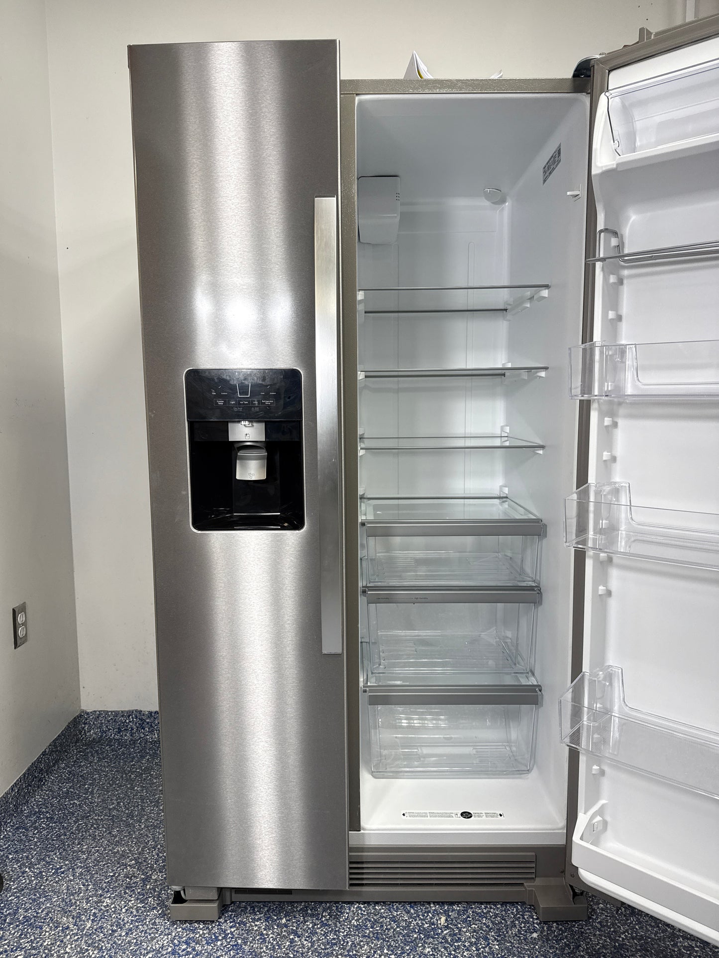 A full interior view of the WRS325SDHZ with both doors open, displaying the organized layout. This is the best refrigerator deal at our Overland Park store.
