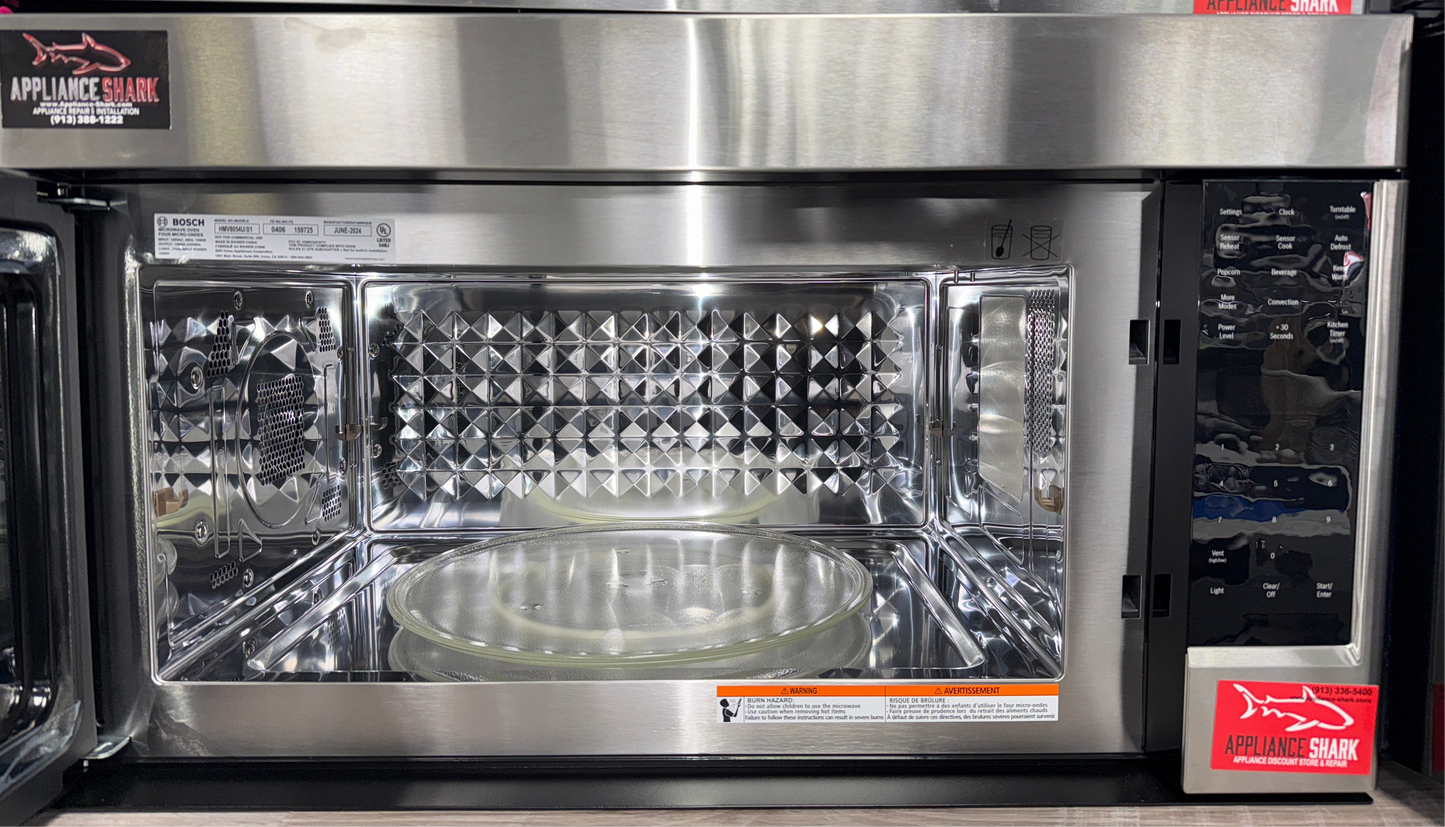 The BOSCH 800 Series microwave, model HMV8054U, an ideal over-the-range appliance for homes in Overland Park.