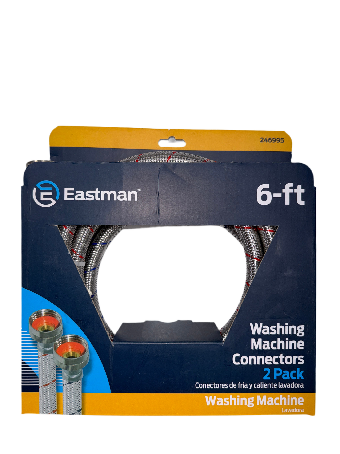 The EASTMAN 48371 braided stainless steel washer hoses (2-Pack) from the front, highlighting their durability and a great deal in Kansas.