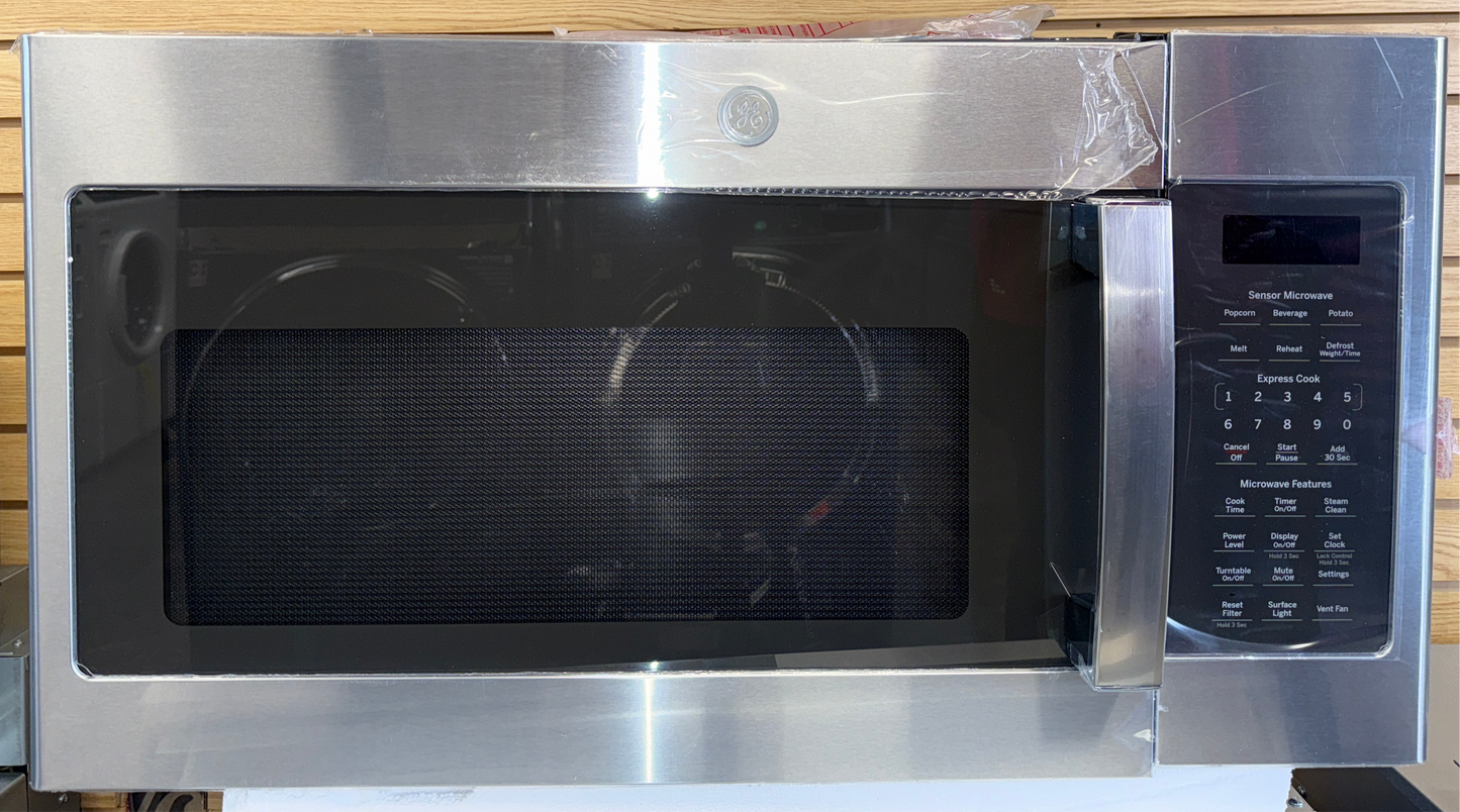 GE JVM7195SKSS 1.9 cu. ft. over-the-range microwave in stainless steel, scratch and dent special at Appliance Shark in Kansas City.