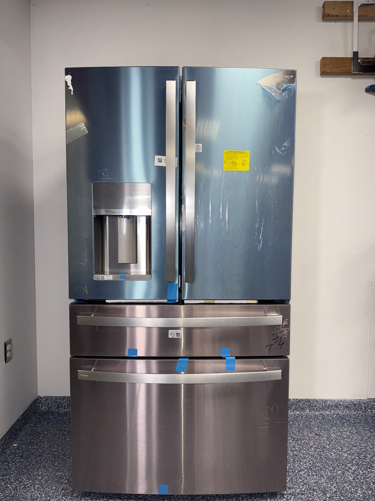The GE Profile PXD22BYPFS refrigerator from the front, a counter-depth model for a great deal in Kansas.