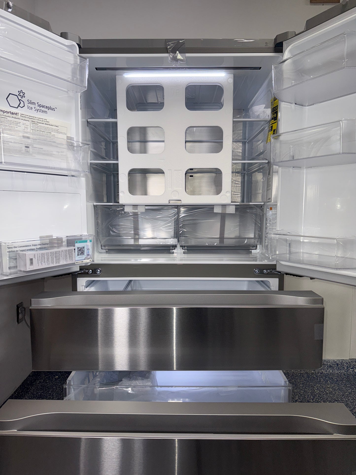 The interior of the LG LF29S8330S refrigerator, showcasing its Linear Cooling™ technology, for sale in Kansas.
