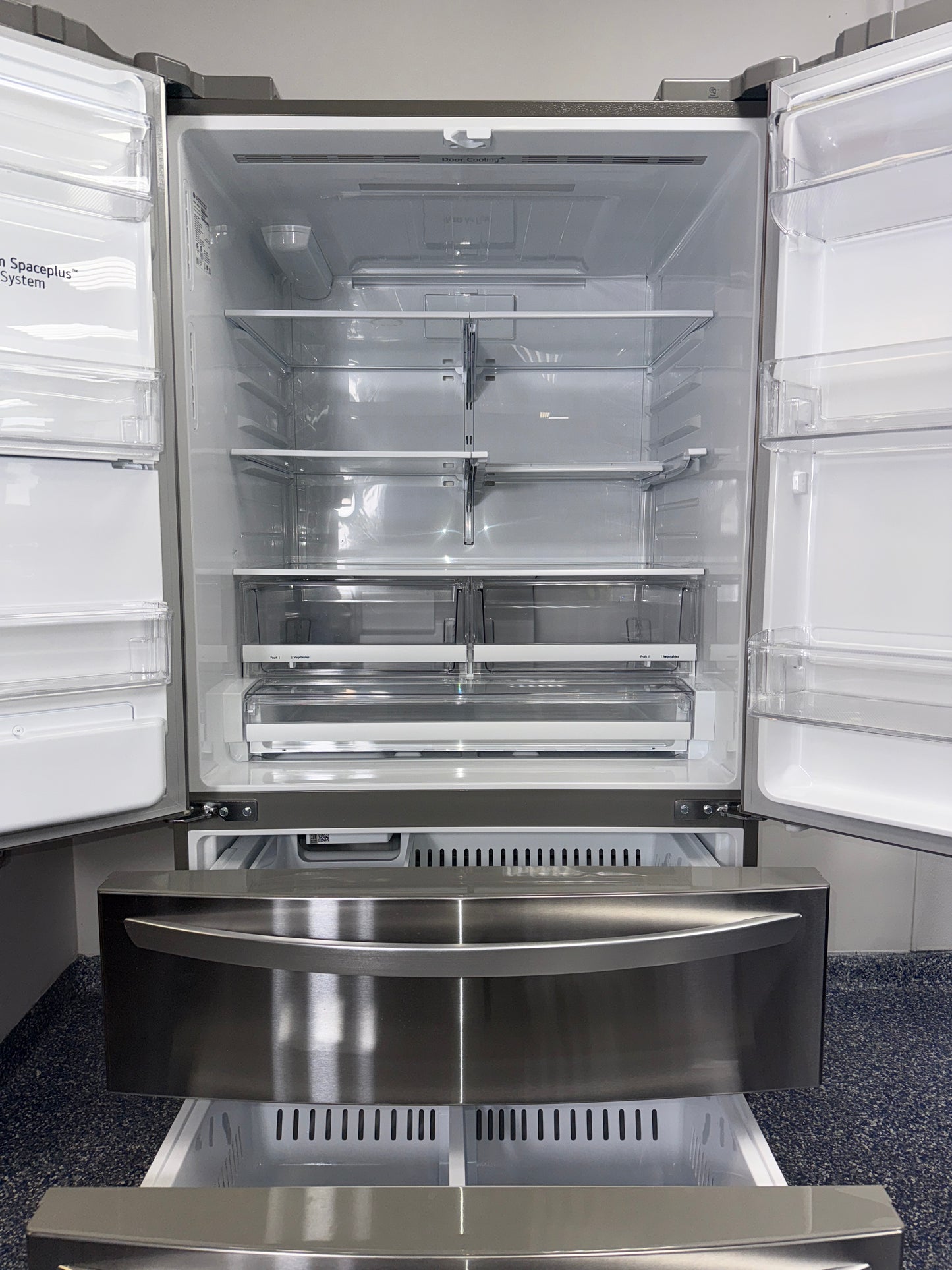 The LG LRMXS2806S refrigerator from the front, a French door model for a great deal in Kansas.
