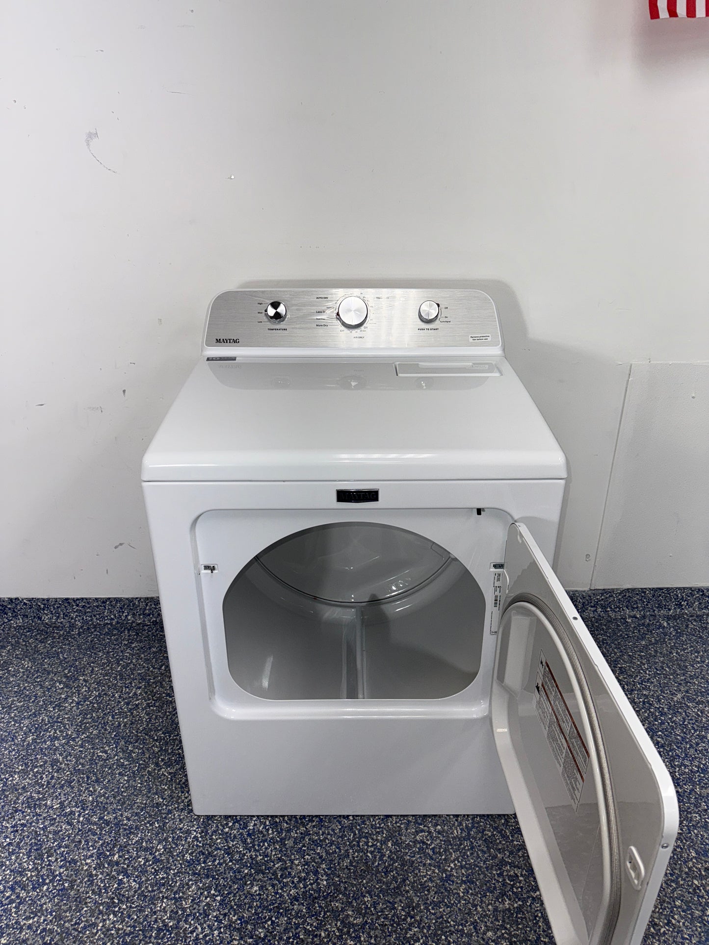 Interior drum view of the MAYTAG MED4500MW dryer showing spacious capacity for Overland Park, KS homes.