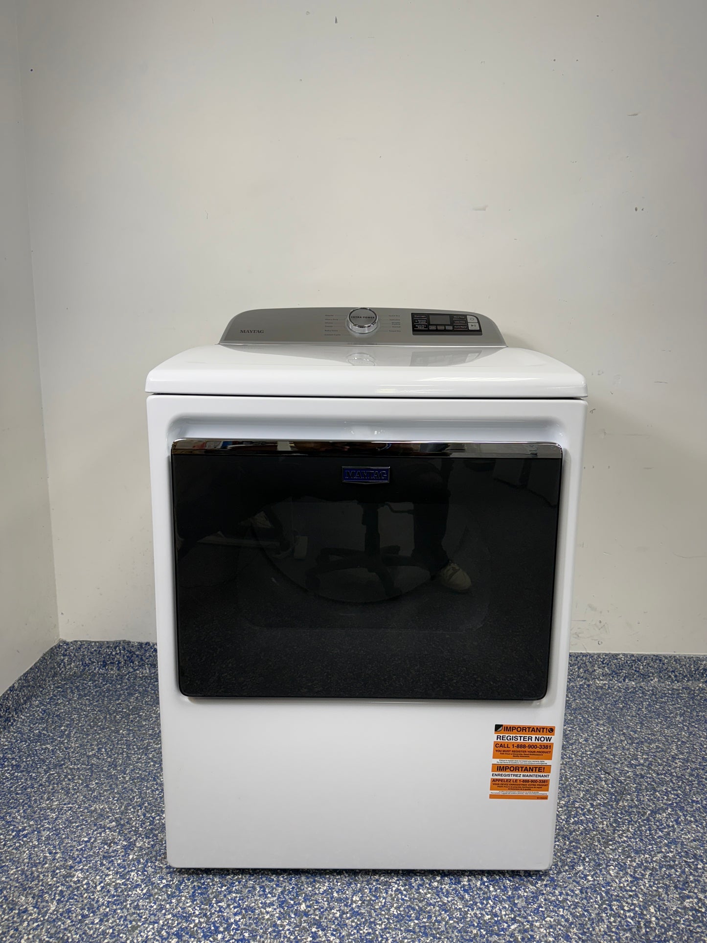 MAYTAG MED6230HW electric dryer with large capacity, hamper door, and smart capability functions available at Appliance Shark in Overland Park.