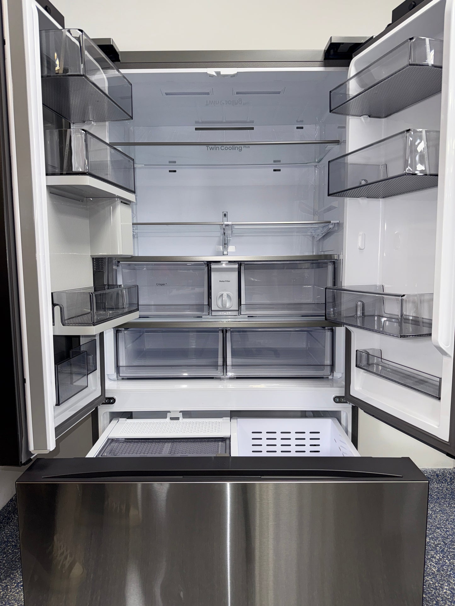 The SAMSUNG 24 cu. ft. French door refrigerator, model RF24BB6600QL, available at Appliance Shark.