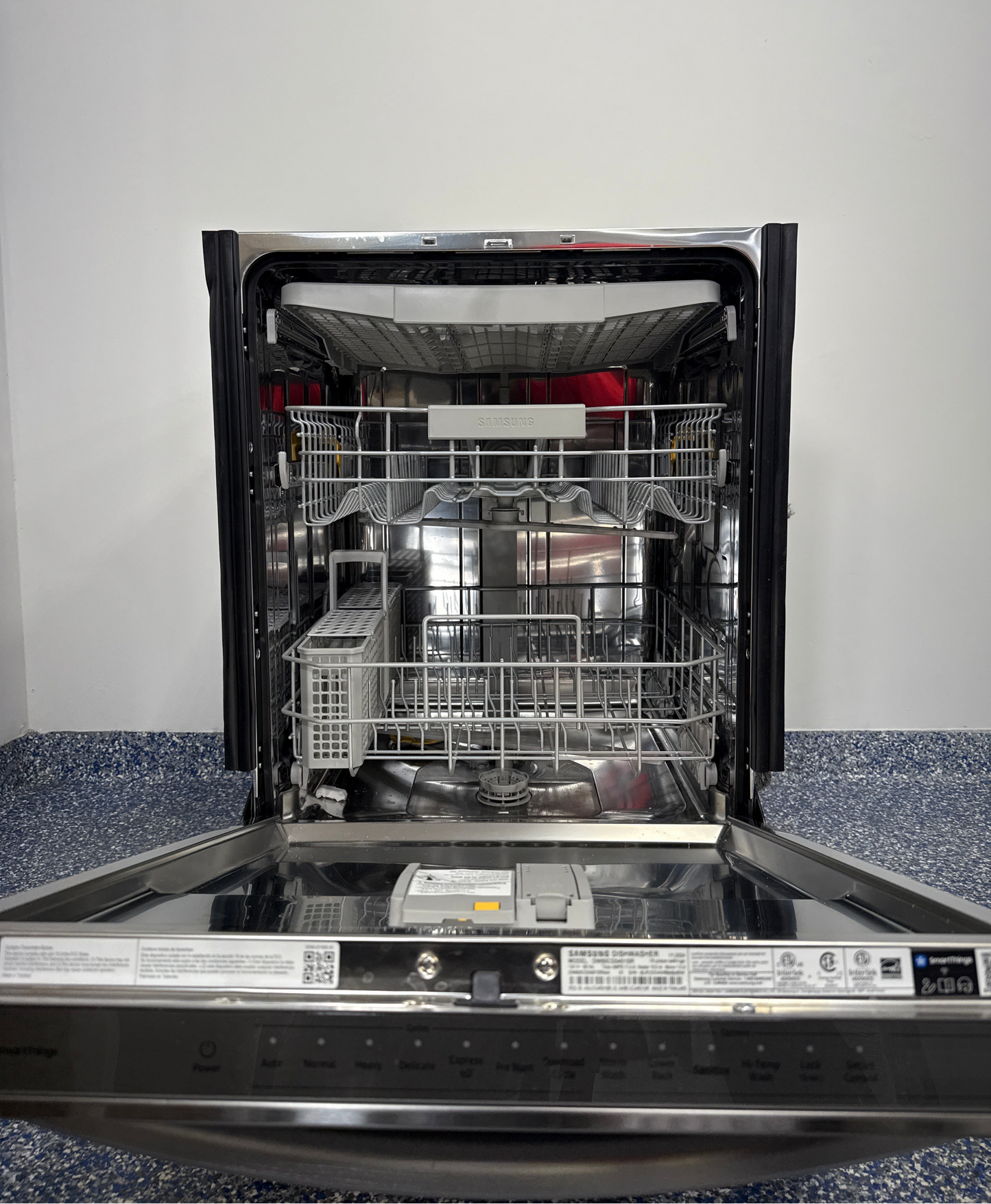Scratch & dent SAMSUNG DW80CG5451SR dishwasher displayed at Appliance Shark in Overland Park with sleek stainless steel design.