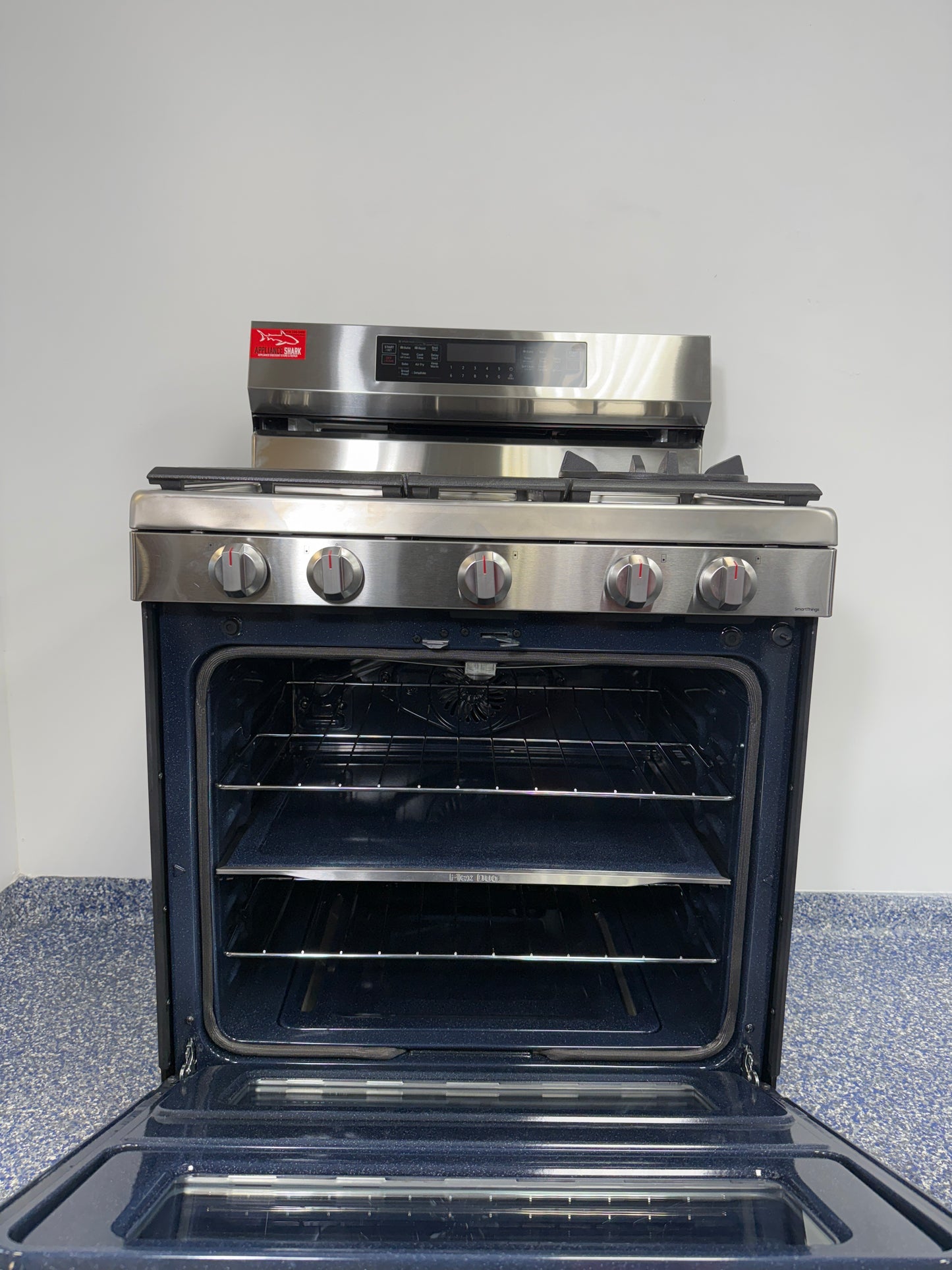 SAMSUNG NX60A6751SS gas range featuring Air Fry and convection oven, available as a scratch and dent deal in Kansas City.