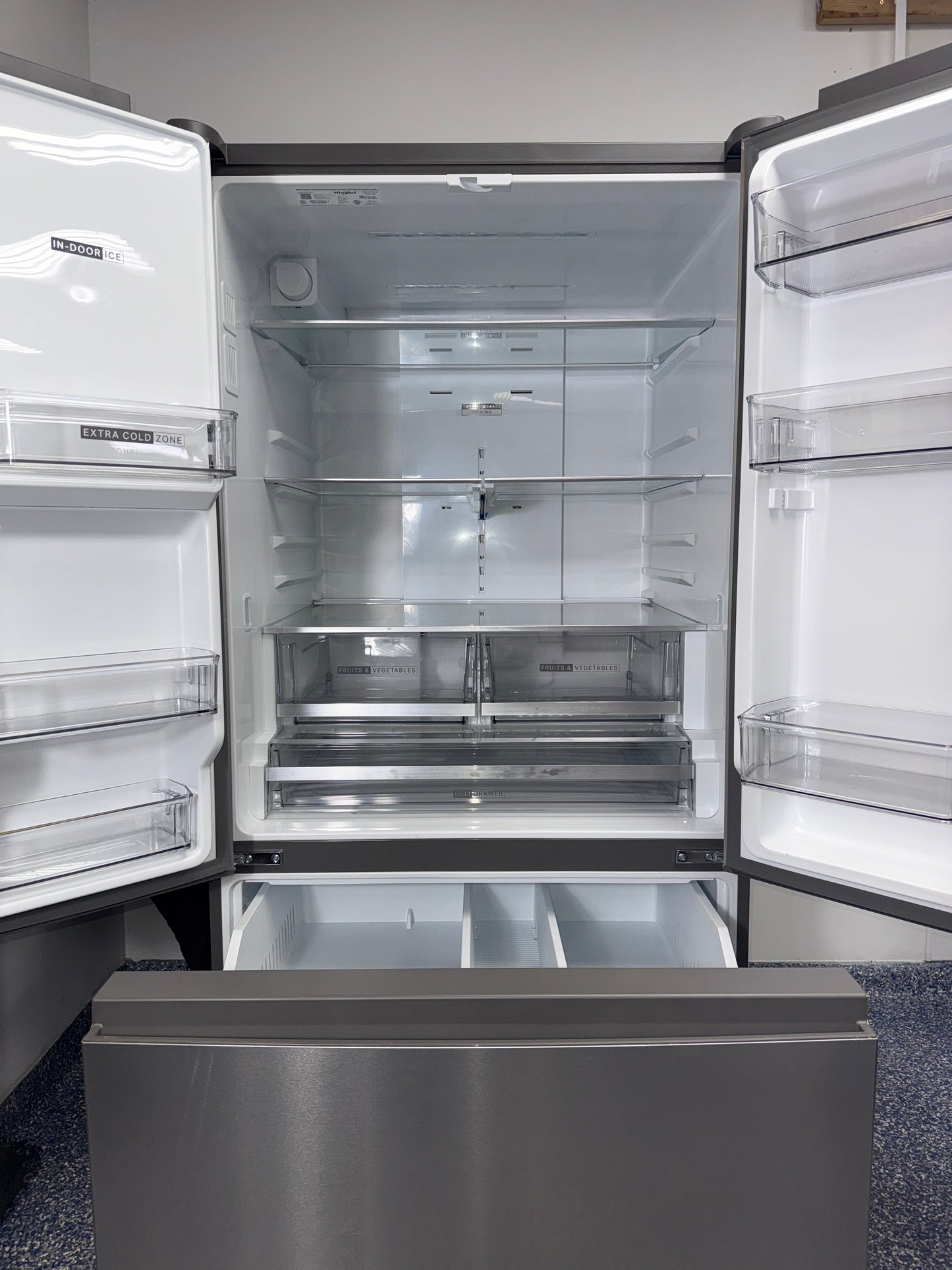 The WHIRLPOOL French door refrigerator, model WRFF3536SZ, with its 25.2 cu. ft. capacity, available at Appliance Shark.