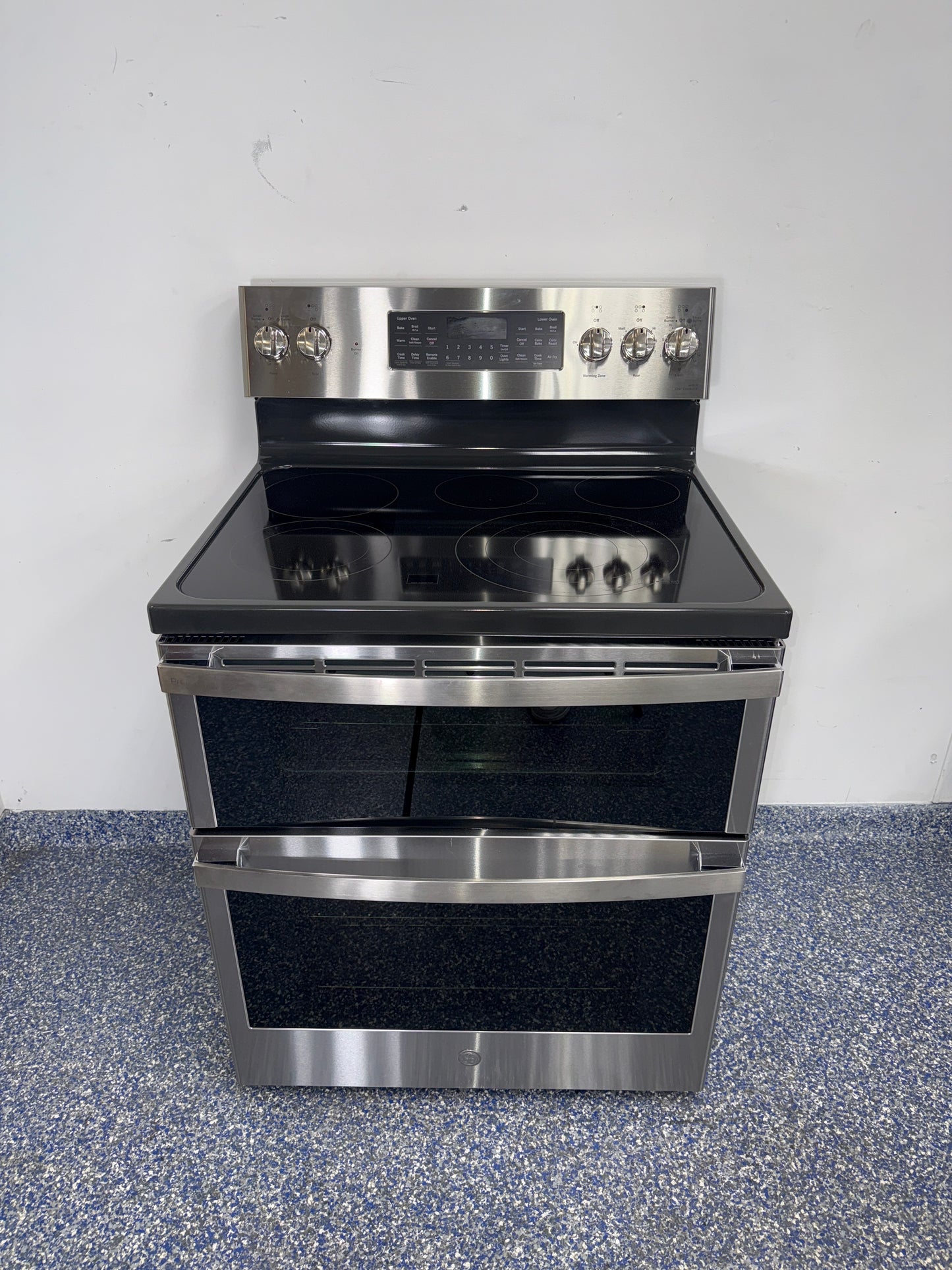 GE Profile PB965YP5FS electric range front view available in Overland Park Kansas City metro area.