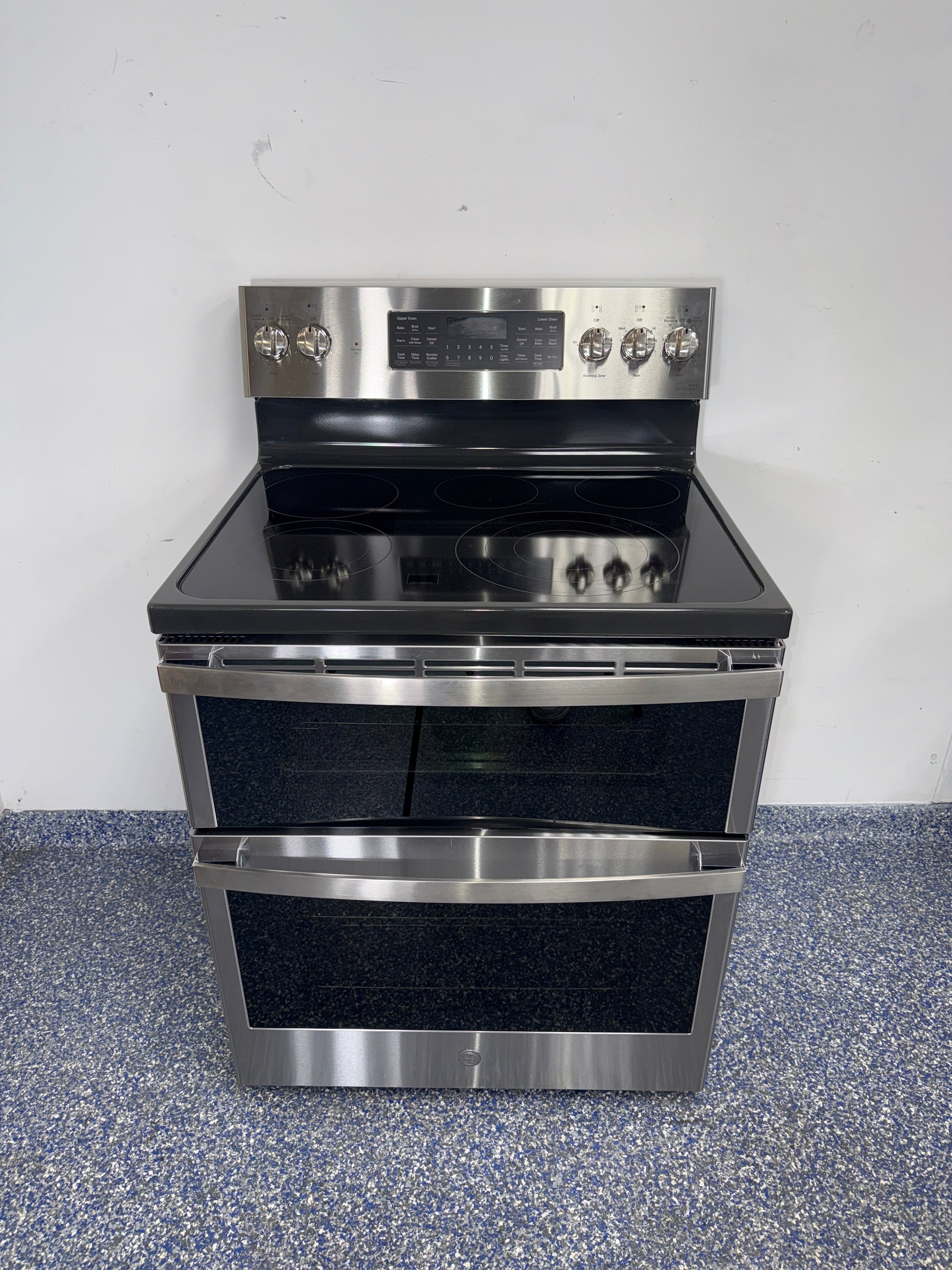 GE Profile PB965YP5FS electric range front view available in Overland Park Kansas City metro area.