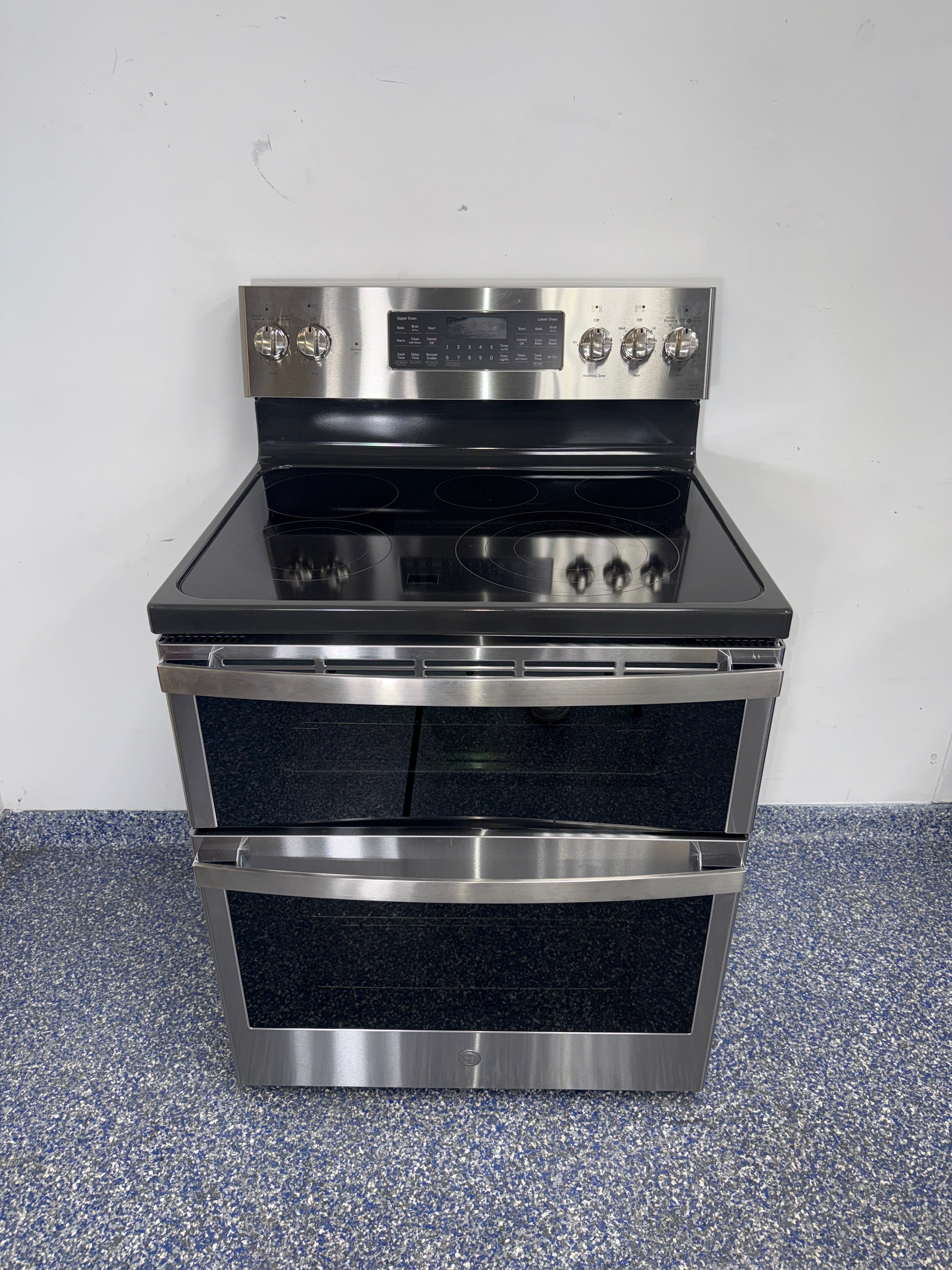 GE Profile PB965YP5FS electric range front view available in Overland Park Kansas City metro area.