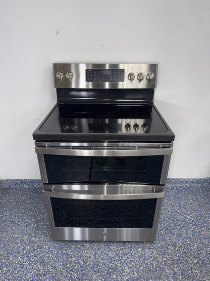 GE Profile PB965YP5FS electric range front view available in Overland Park Kansas City metro area.