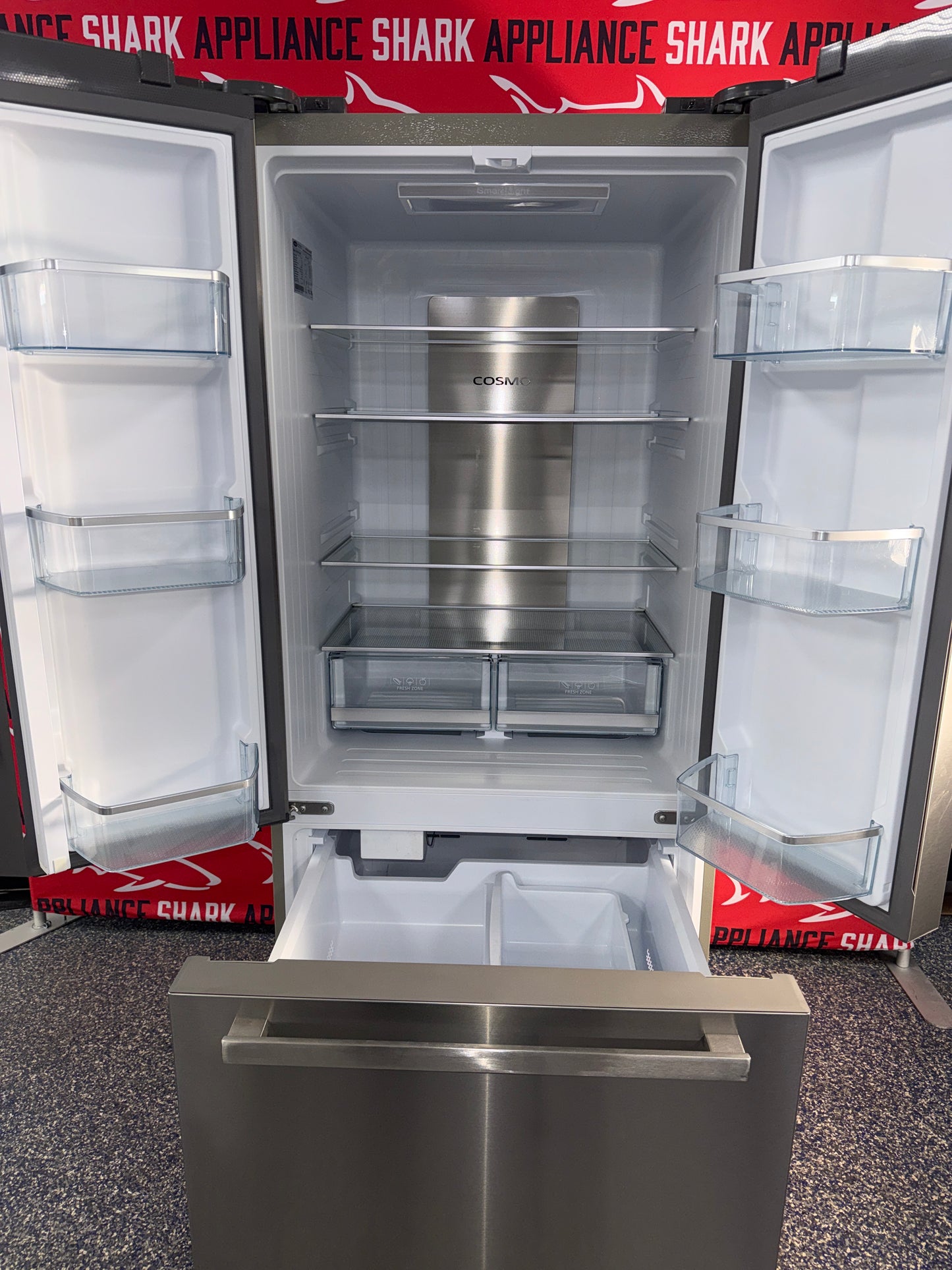 Discounted COSMO counter-depth refrigerator at Appliance Shark, Kansas City's trusted scratch-dent store.