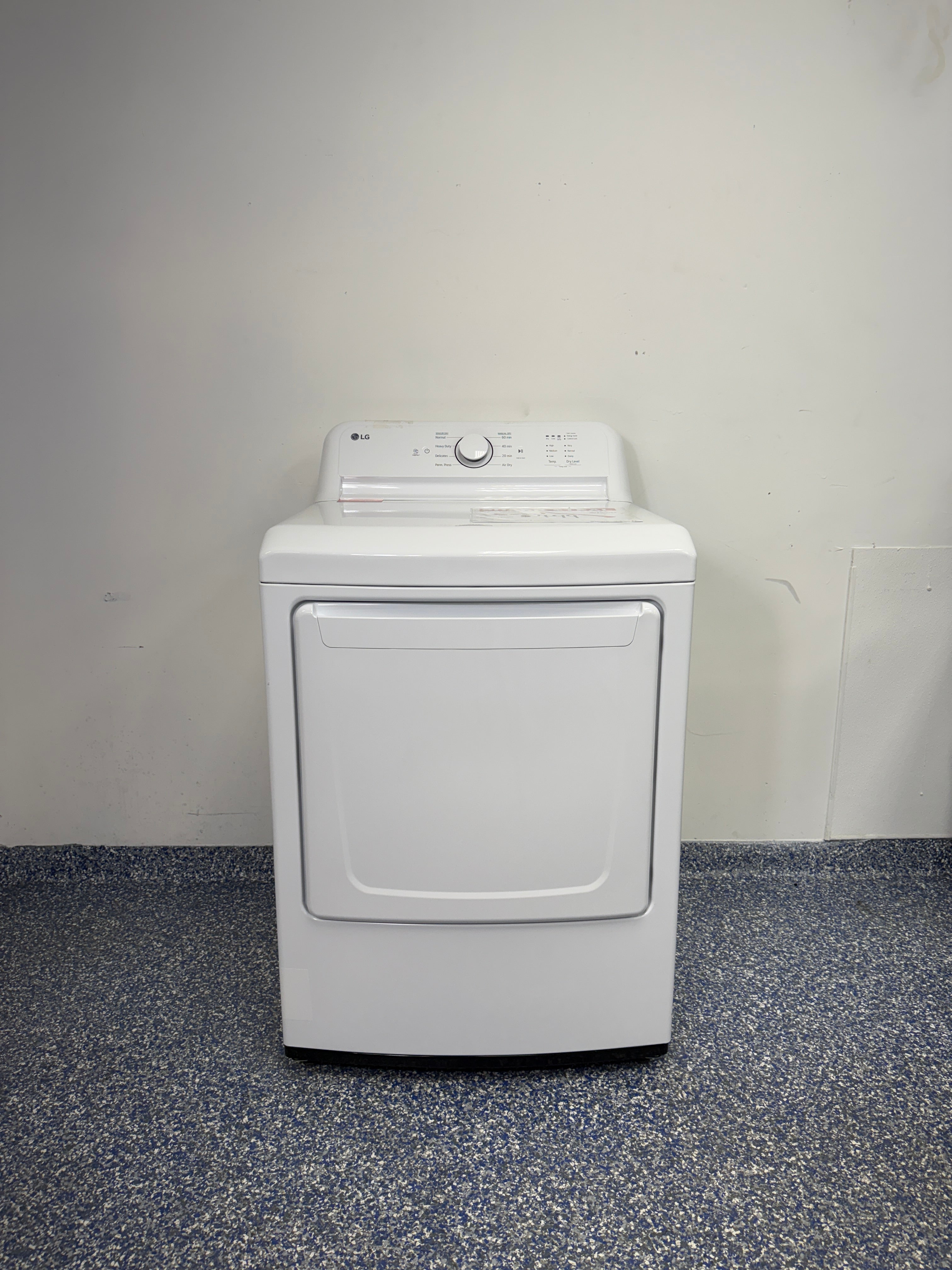 DLE6100W | 7.3 Cu.Ft. LG Electric Dryer with 5 Cycles, LoDecibel Quiet Operation, Reversible Door, and FlowSense Duct Clogging & Lint Filter Indicators at the Best Scratch and Dent Appliance Store in KC Area