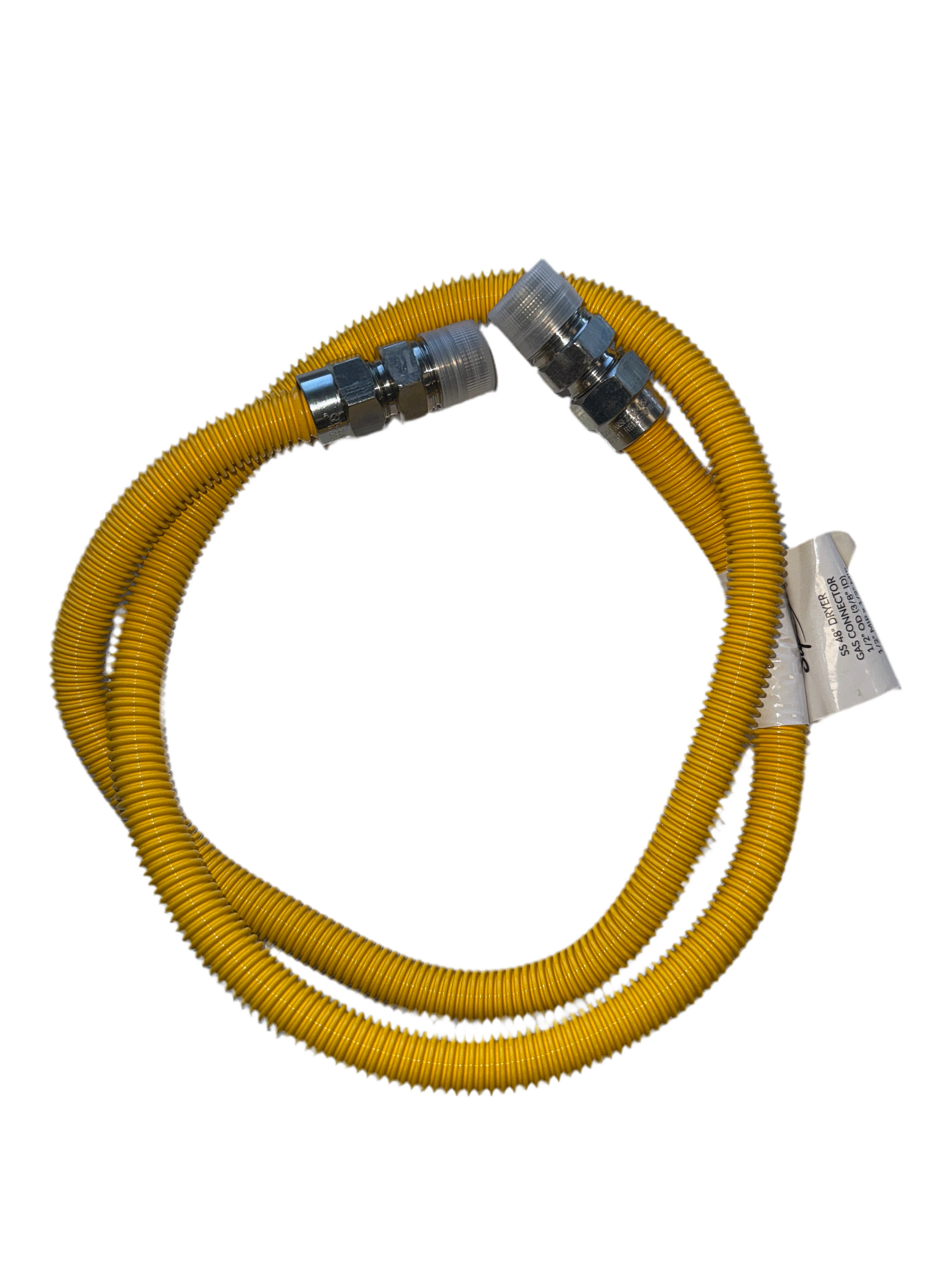 The coiled SUPCO 72-inch stainless steel gas dryer connector, perfect for large laundry rooms in Kansas.