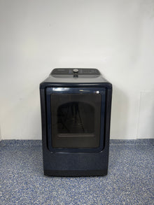 A full frontal image of the SAMSUNG DVE54CG7150D front-load electric dryer, highlighting its clean white finish and control panel. On sale at Appliance Shark - Scratch & Dent store | Kansas City.