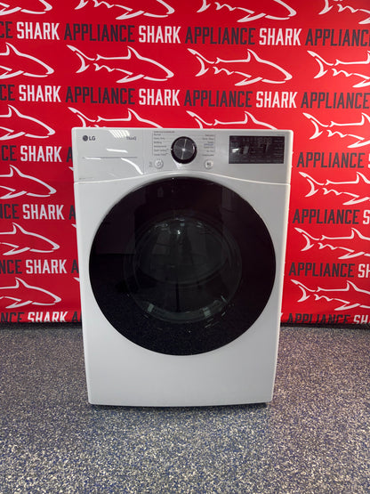 Shop this LG 7.4 cu. ft. Ultra Large Capacity Electric Dryer scratch and dent deal at Appliance Shark in Overland Park, KS.