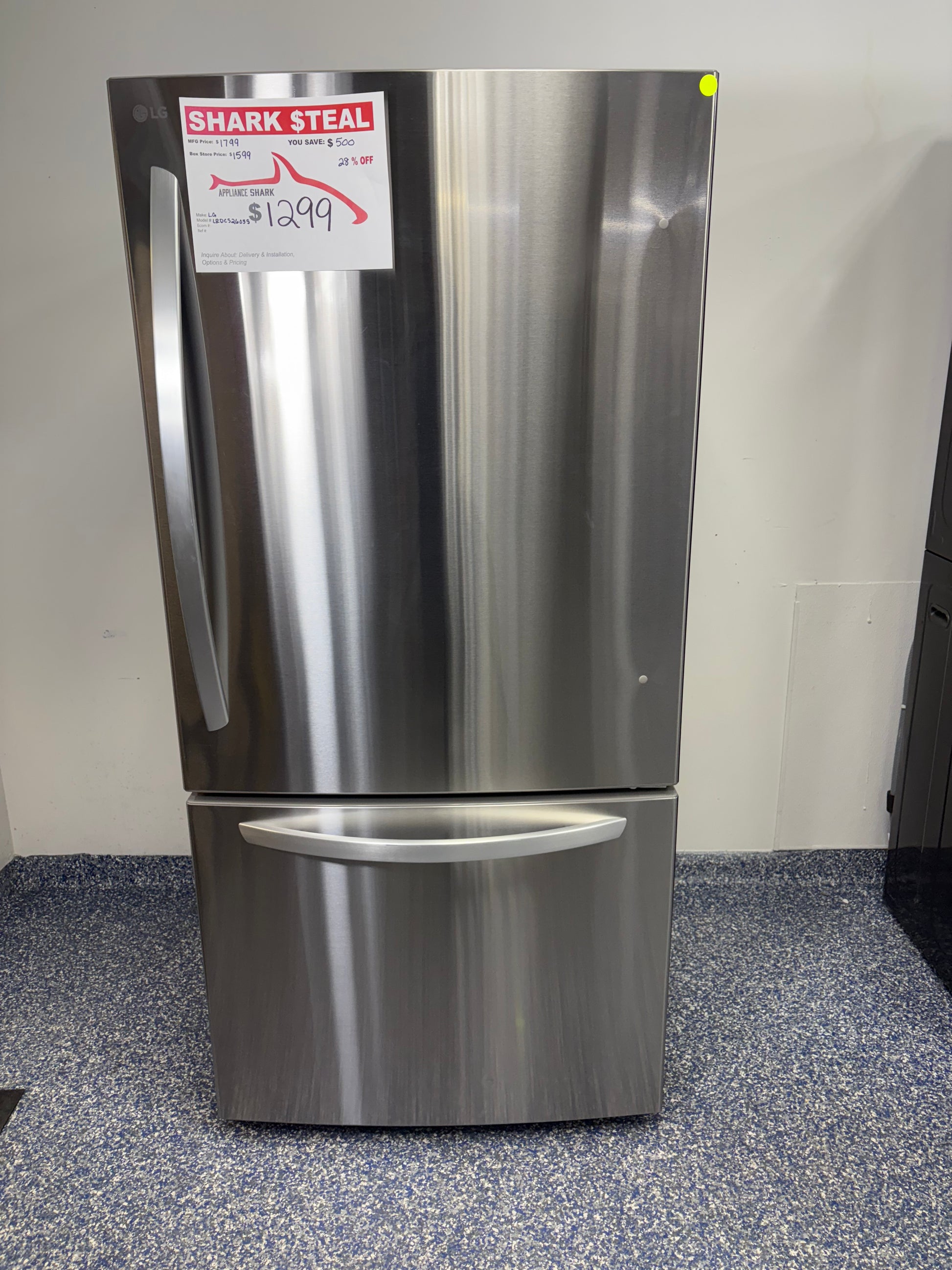 LG bottom freezer fridge at Appliance Shark in Overland Park, Kansas