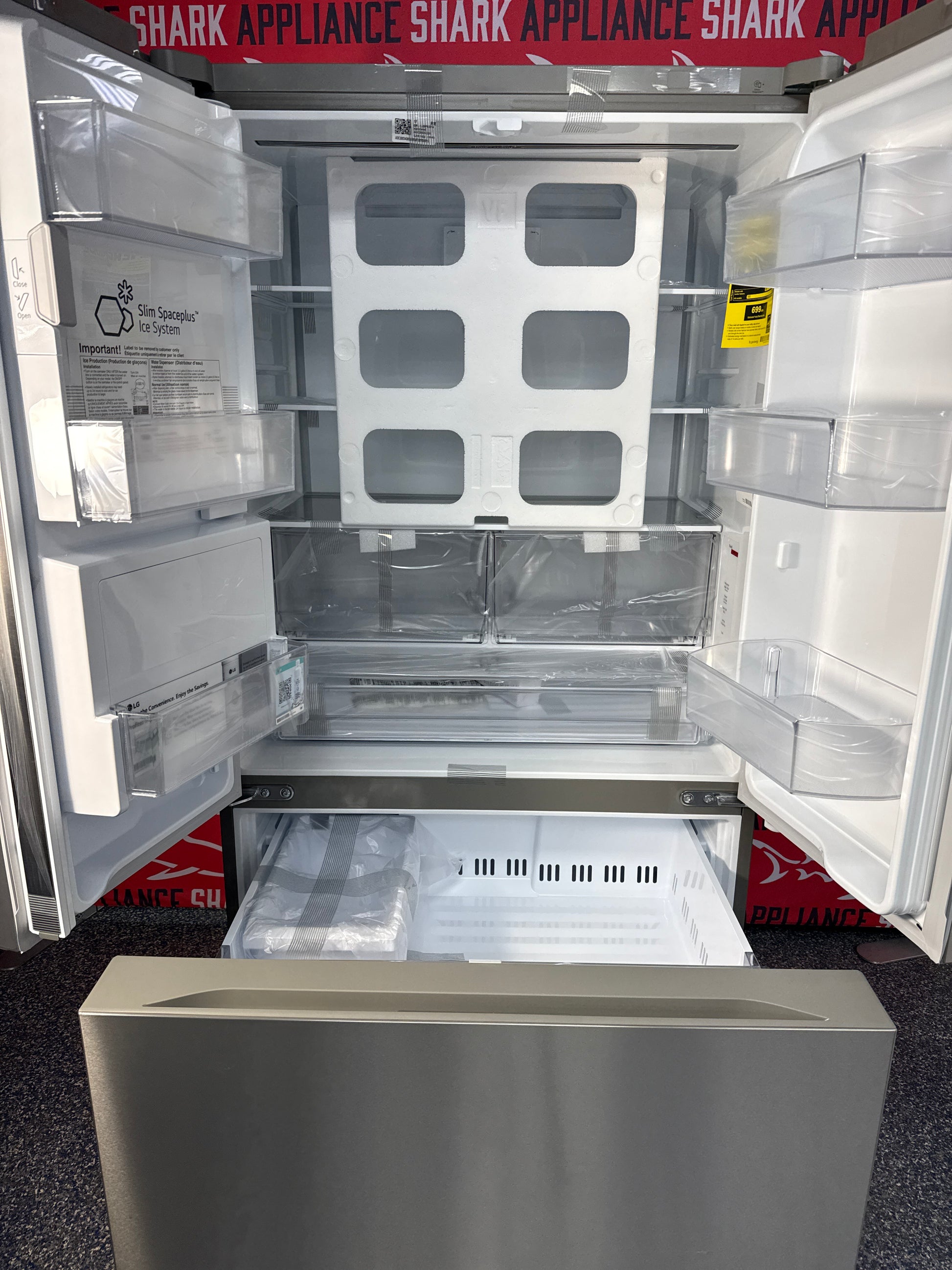 Discounted LG counter-depth refrigerator at Appliance Shark, Kansas City's trusted scratch-dent store.