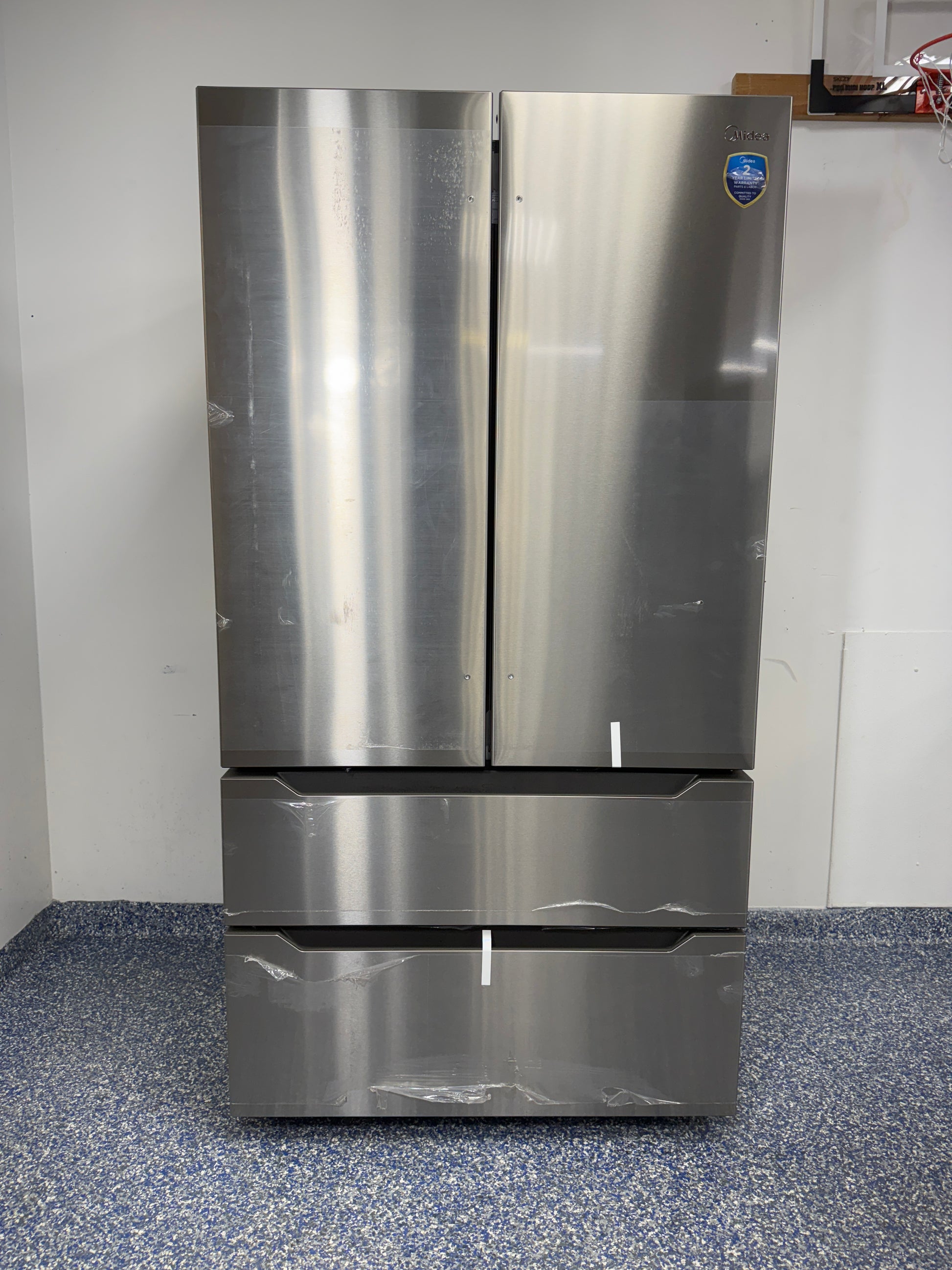 22.5 Cu.Ft. MIDEA Counter Depth 4-Door French Door Refrigerator with 2 Freezer Drawers, Electronic Controls, and Fingerprint Resistant Finish at the Best Discount Appliance Store in KC Metro
