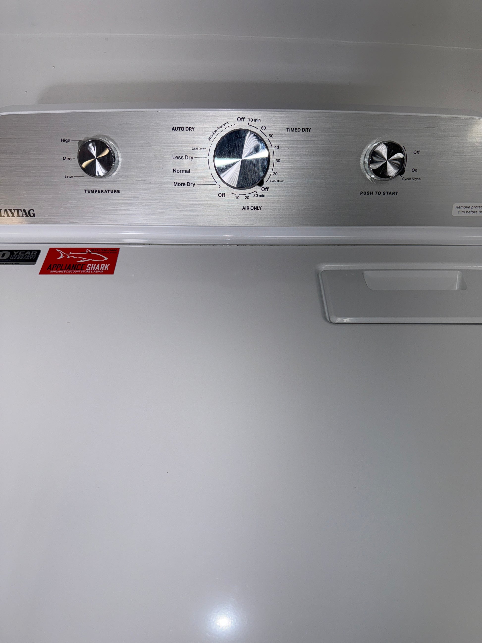 MED4500MW MAYTAG Electric Dryer Control Panel with Wrinkle Prevent and Dial Controls at Appliance Shark in Overland Park, Kansas