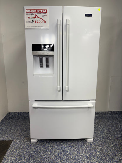 White Maytag French Door Refrigerator with Bottom Freezer at Appliance Shark in Overland Park, KS
