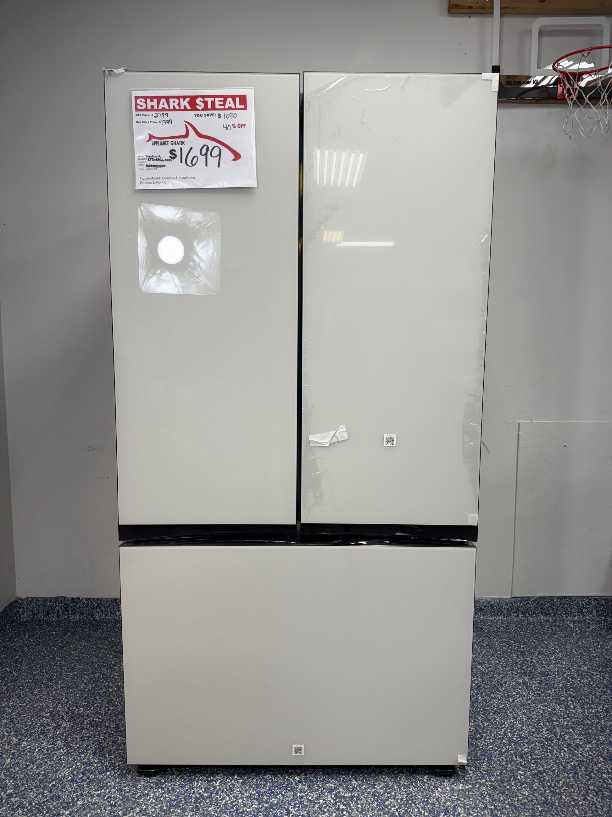 Samsung Bespoke Refrigerator with Internal Water Dispenser, Dual Ice Maker, and Wi-Fi Accessibility at Appliance Shark in Overland Park, Kansas