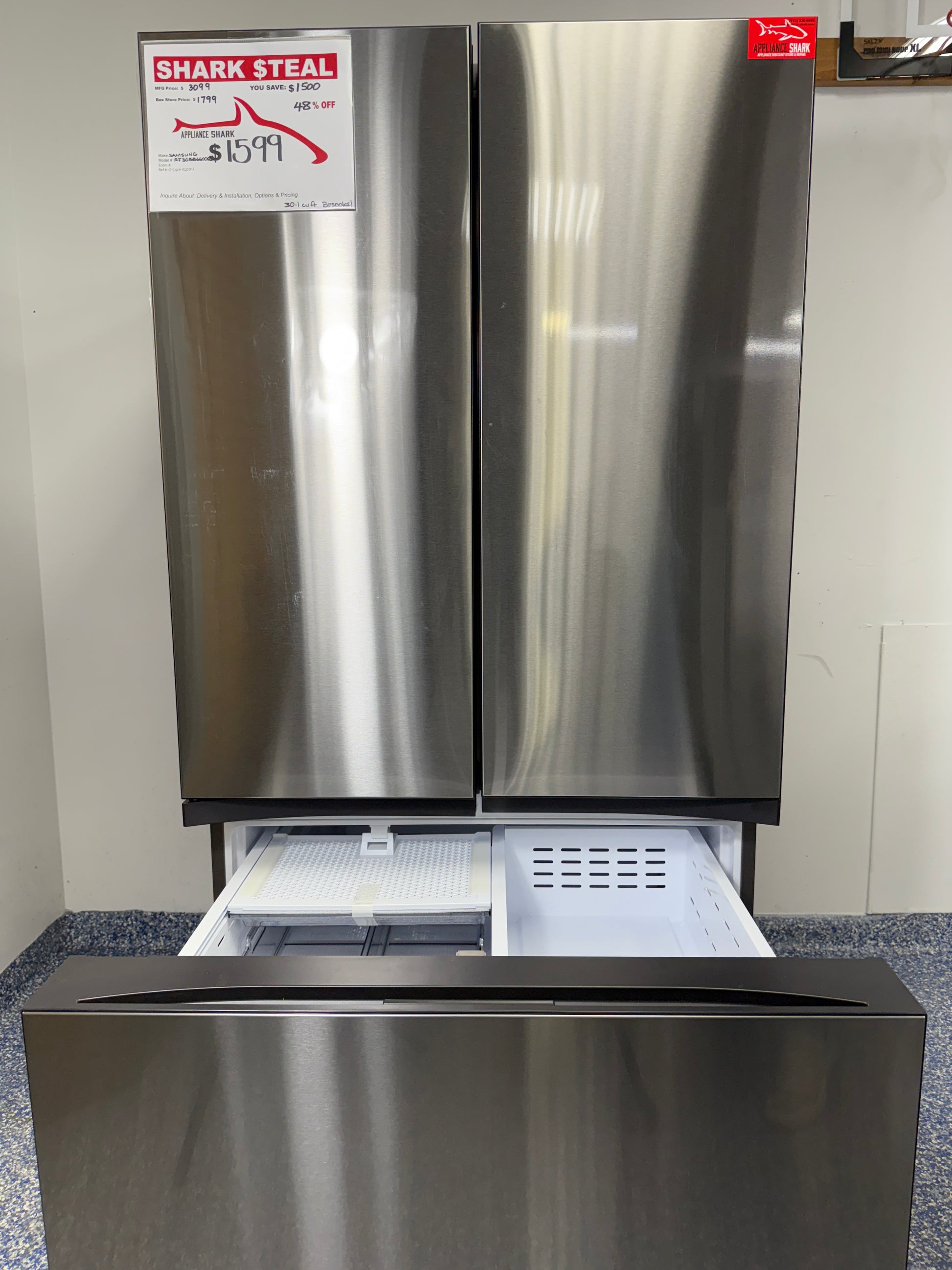 RF30BB6600QL | 30 Cu.Ft. SAMSUNG Bespoke French Door Smart Refrigerator with Freezer Ice Maker, Twin Cooling Plus, and Frost Free Technology at Appliance Shark Discount Store in Overland Park, Kansas