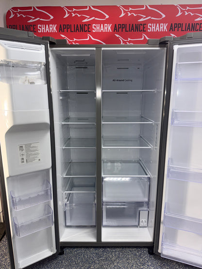 Discount Samsung side by side refrigerator at Appliance Shark in Overland Park, KS.