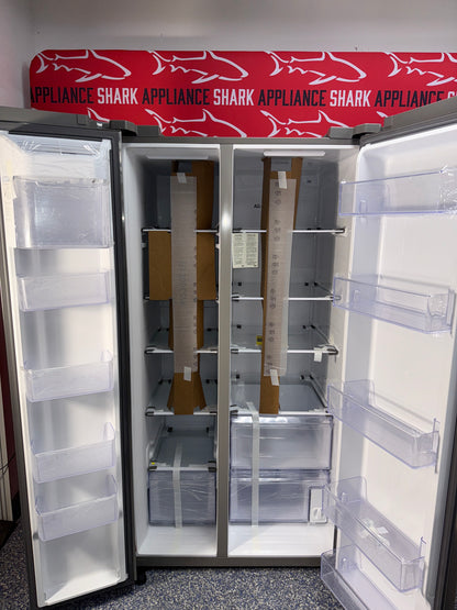 Scratch-dent SAMSUNG side by side refrigerator at Appliance Shark. Kansas City’s best appliance store.