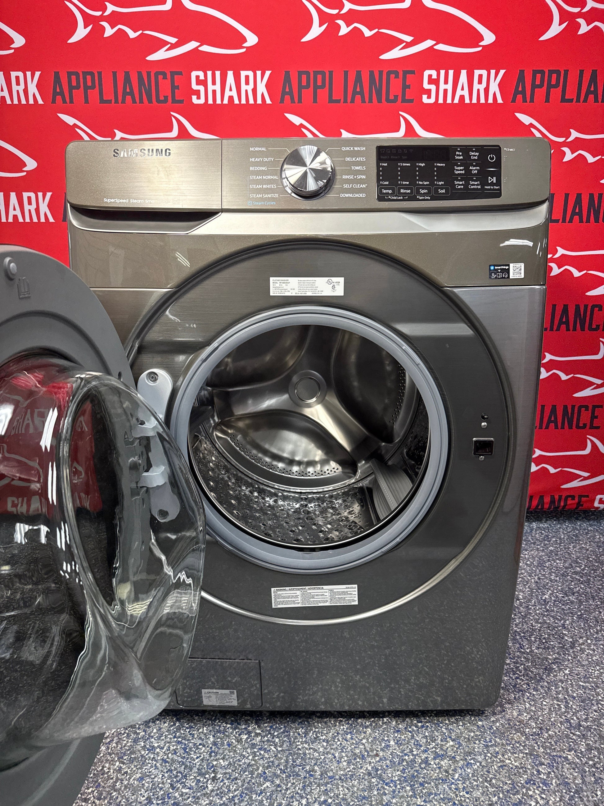 Scratch-dent Samsung front load washers at Appliance Shark. Kansas City's best scratch-dent appliance store.
