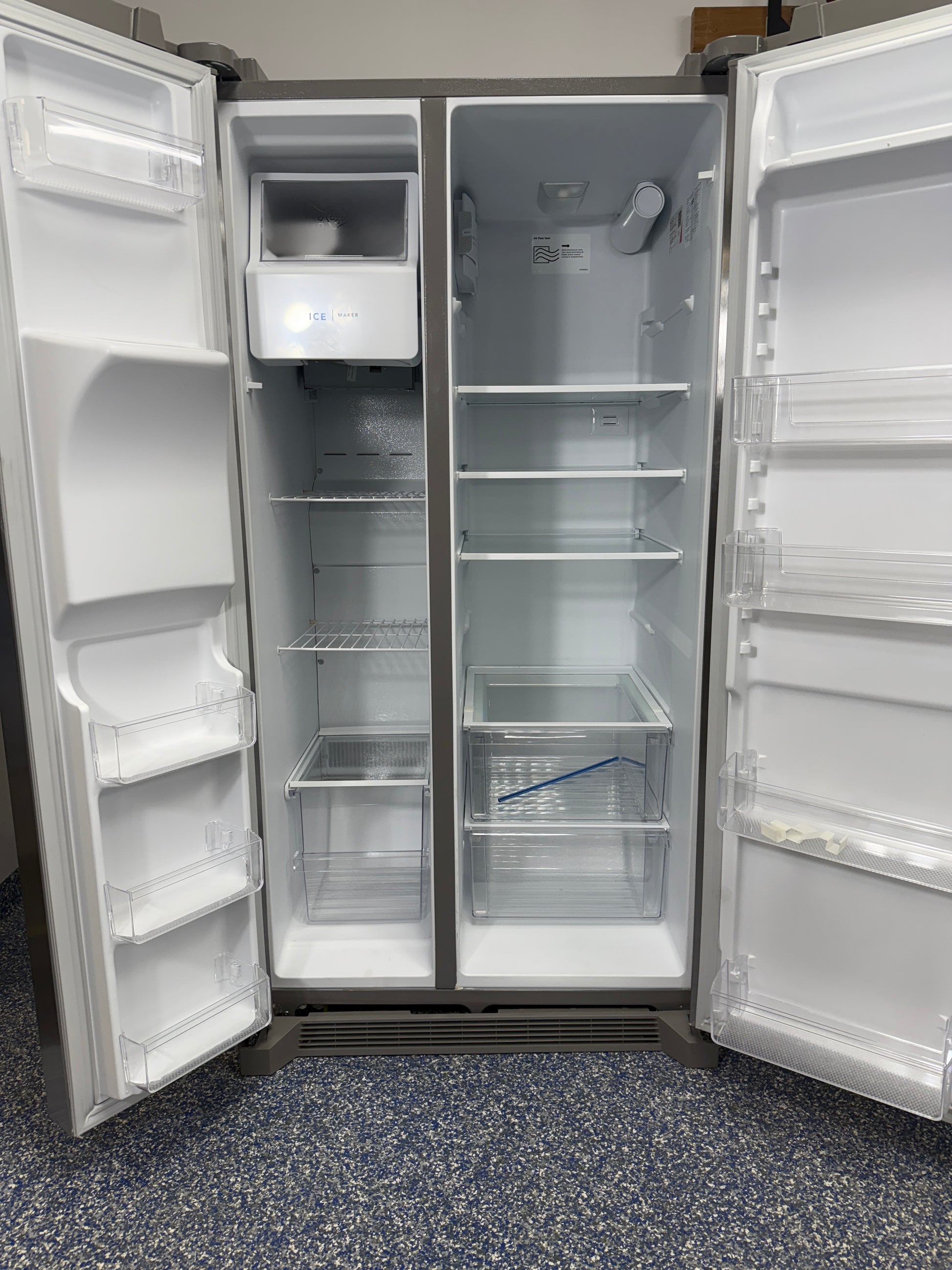 FRSS2623AS 25.6 Cu.Ft. FRIGIDAIRE Side-by-Side Refrigerator with Eventemp Cooling System, Large Capacity with In-Door Storage, and LED Lighting at the Best Factory Direct Discount Appliance Store in KC Area