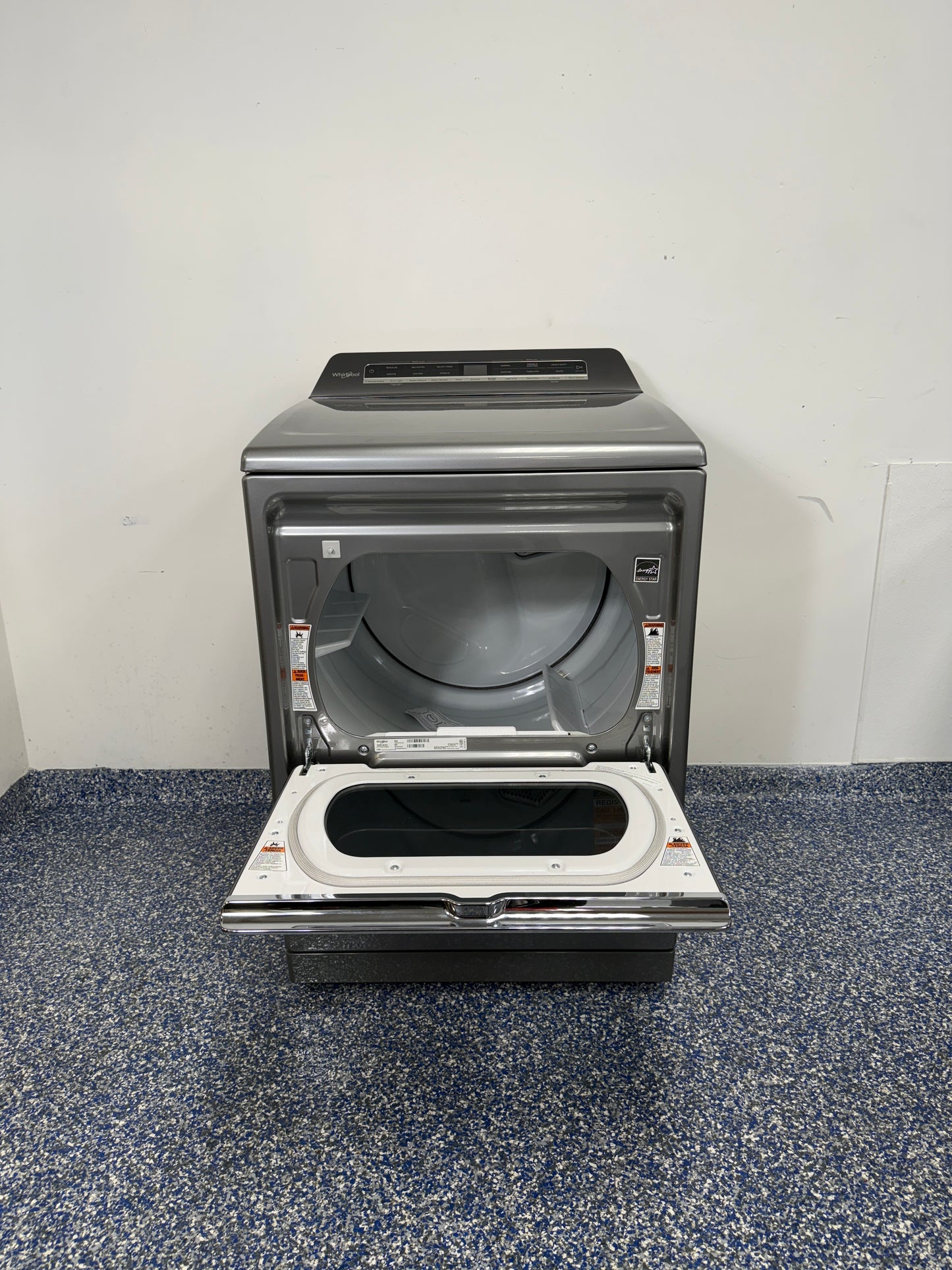WED8127LC | 7.4 Cu.Ft. WHIRLPOOL Smart Capable Electric Dryer with 7 Cycles, Steam Refresh, Sanitize, Dryer Rack, and Stainless Steel Drum at Appliance Shark Discount Appliance Store in Overland Park, Johnson County, Kansas