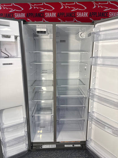 Scratch-dent WHIRLPOOL side by side refrigerator at Appliance Shark. Kansas City’s best appliance store.