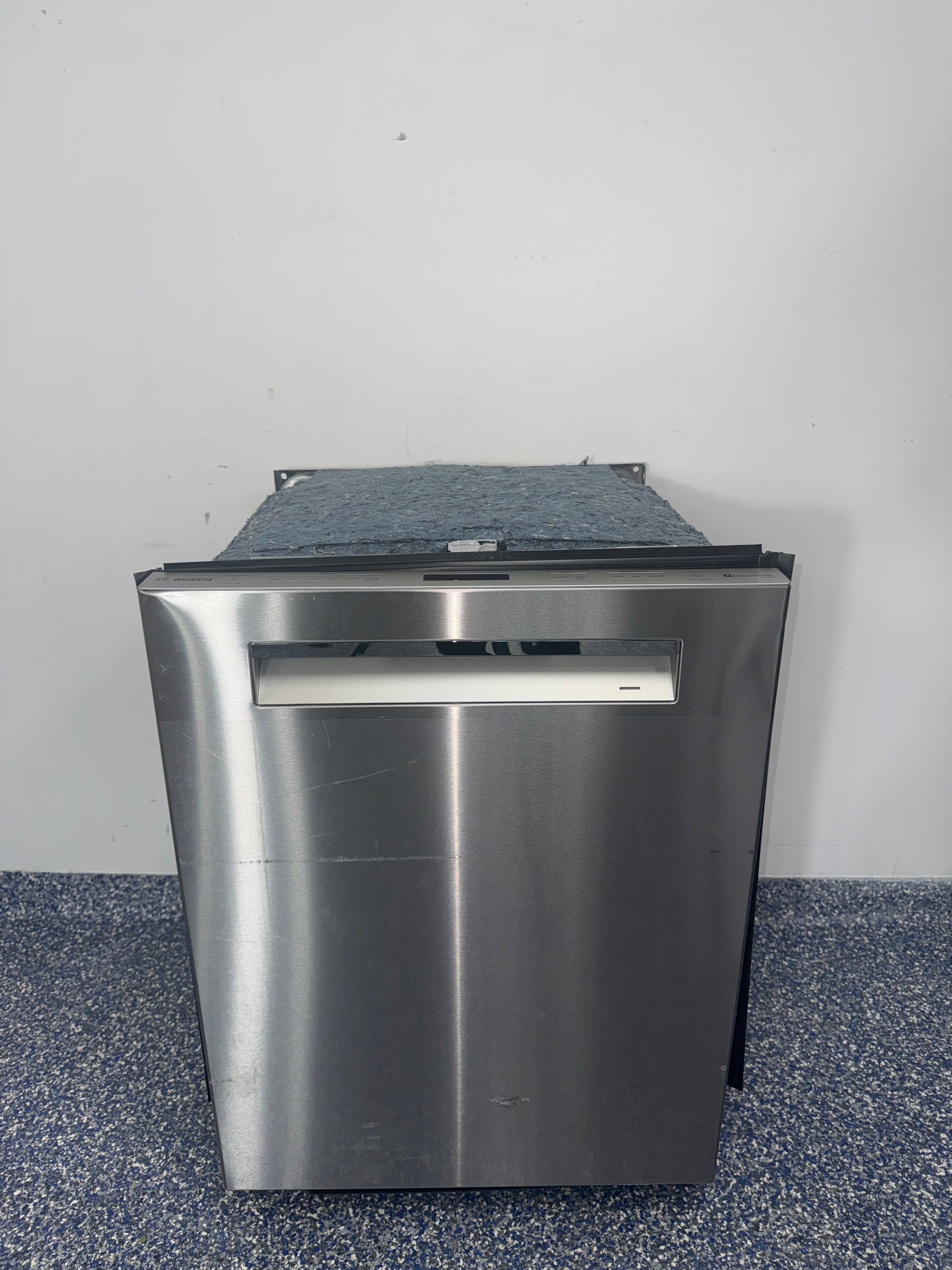 Front view of the BOSCH SHP78CM5N 24-inch dishwasher in stainless steel, available in Overland Park, KS.