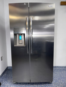 The FRIGIDAIRE GRSC2352AF refrigerator from the front, a counter-depth side-by-side model for a great deal in Kansas.


