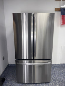 GE GNE27JYMFS French door refrigerator front view in Overland Park Kansas City