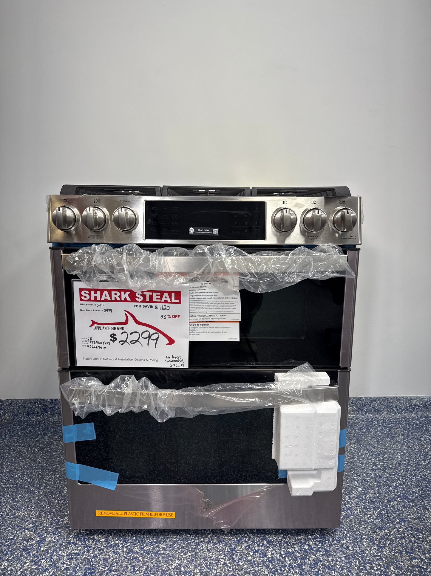 GE Profile gas range, PGS960YPFS, double oven gas range, scratch and dent, Appliance Shark, Overland Park, Kansas City ranges, convection oven, SmartHQ