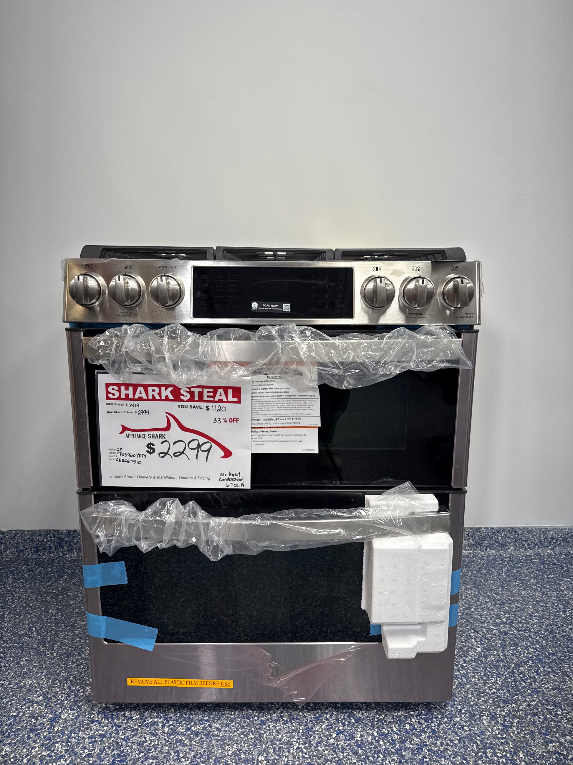 GE Profile gas range, PGS960YPFS, double oven gas range, scratch and dent, Appliance Shark, Overland Park, Kansas City ranges, convection oven, SmartHQ