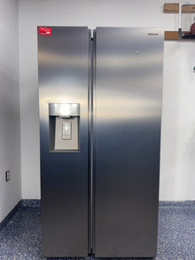 The HISENSE HRS290P5FSE refrigerator from the front, a side-by-side model for a great deal in Kansas.