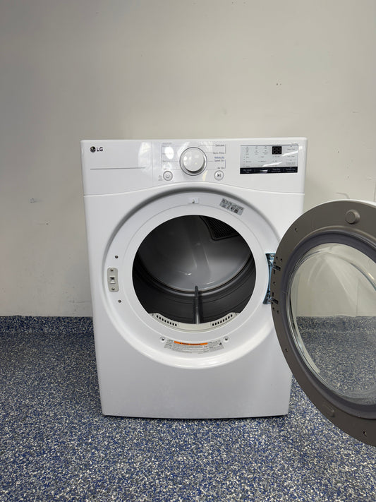 Interior drum of the LG DLE3400W front load dryer showing capacity near Kansas City.