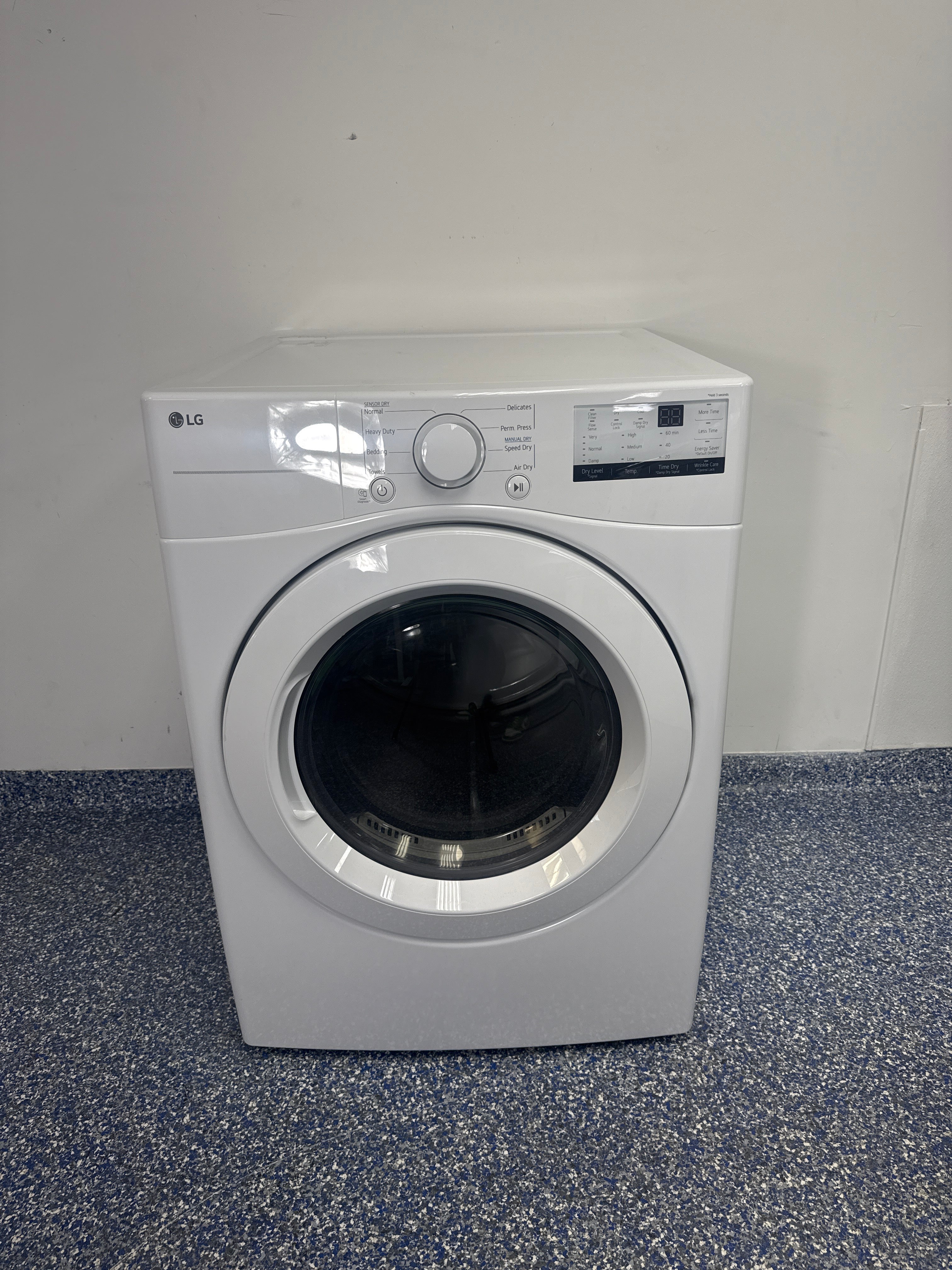 LG DLE3400W front view white electric dryer Kansas City laundry room
