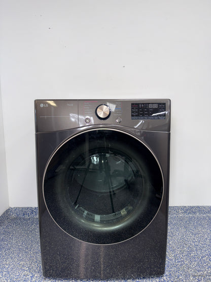 The LG DLEX4000B electric dryer from the front, highlighting its TurboSteam™ feature and a great deal in Kansas.